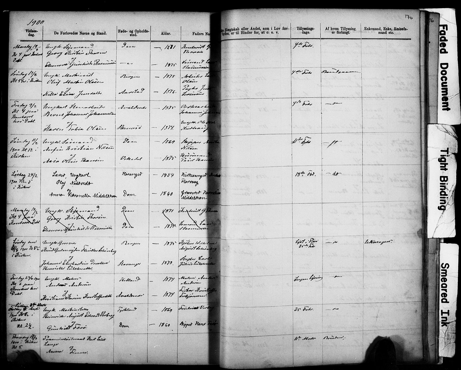 Domkirken sokneprestkontor, SAST/A-101812/001/30/30BB/L0014: Parish register (copy) no. B 14, 1875-1902, p. 170