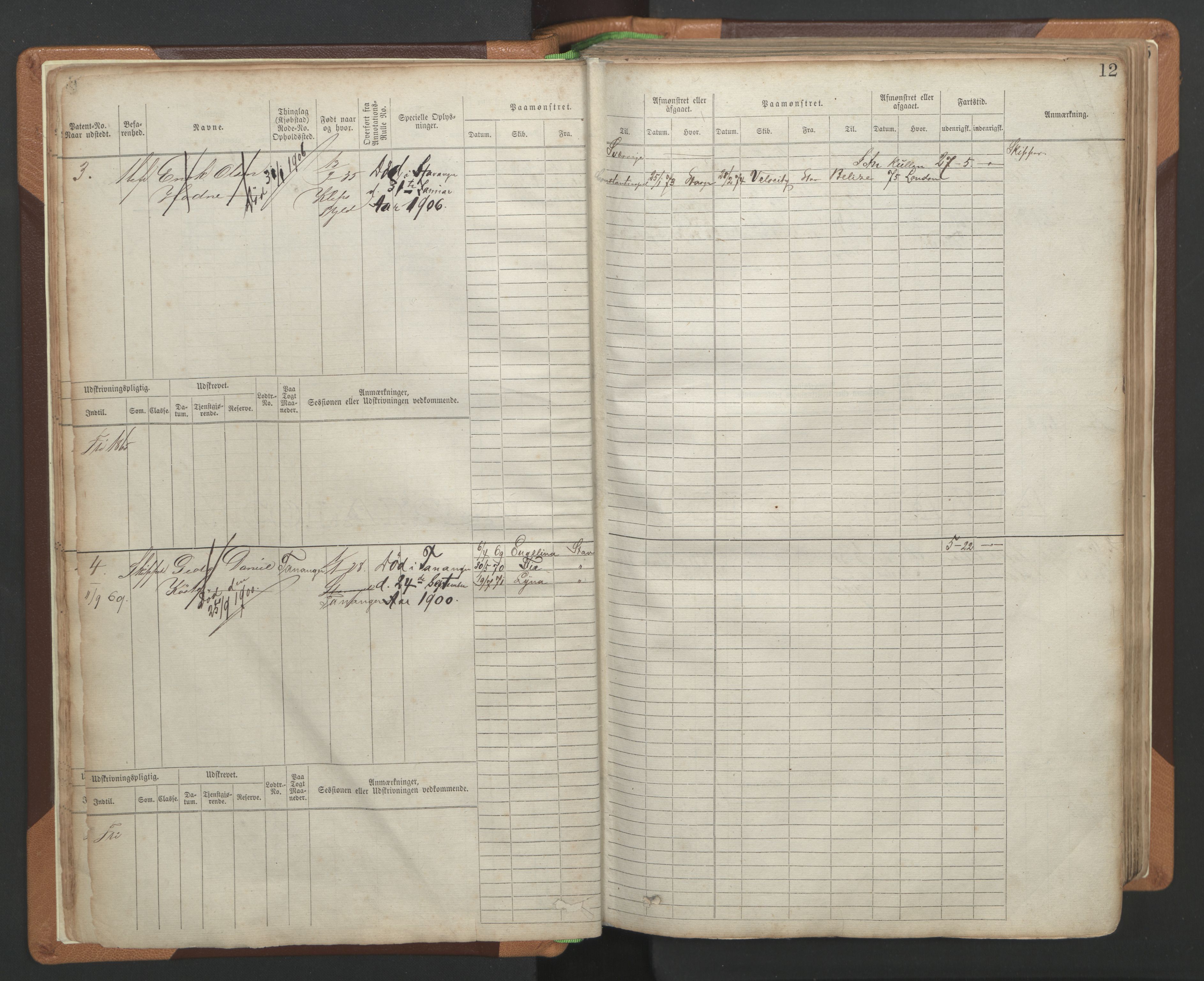Stavanger sjømannskontor, AV/SAST-A-102006/F/Fb/Fbb/L0004: Sjøfartshovedrulle, patentnr. 1-792 (del 1), 1869-1880, p. 16