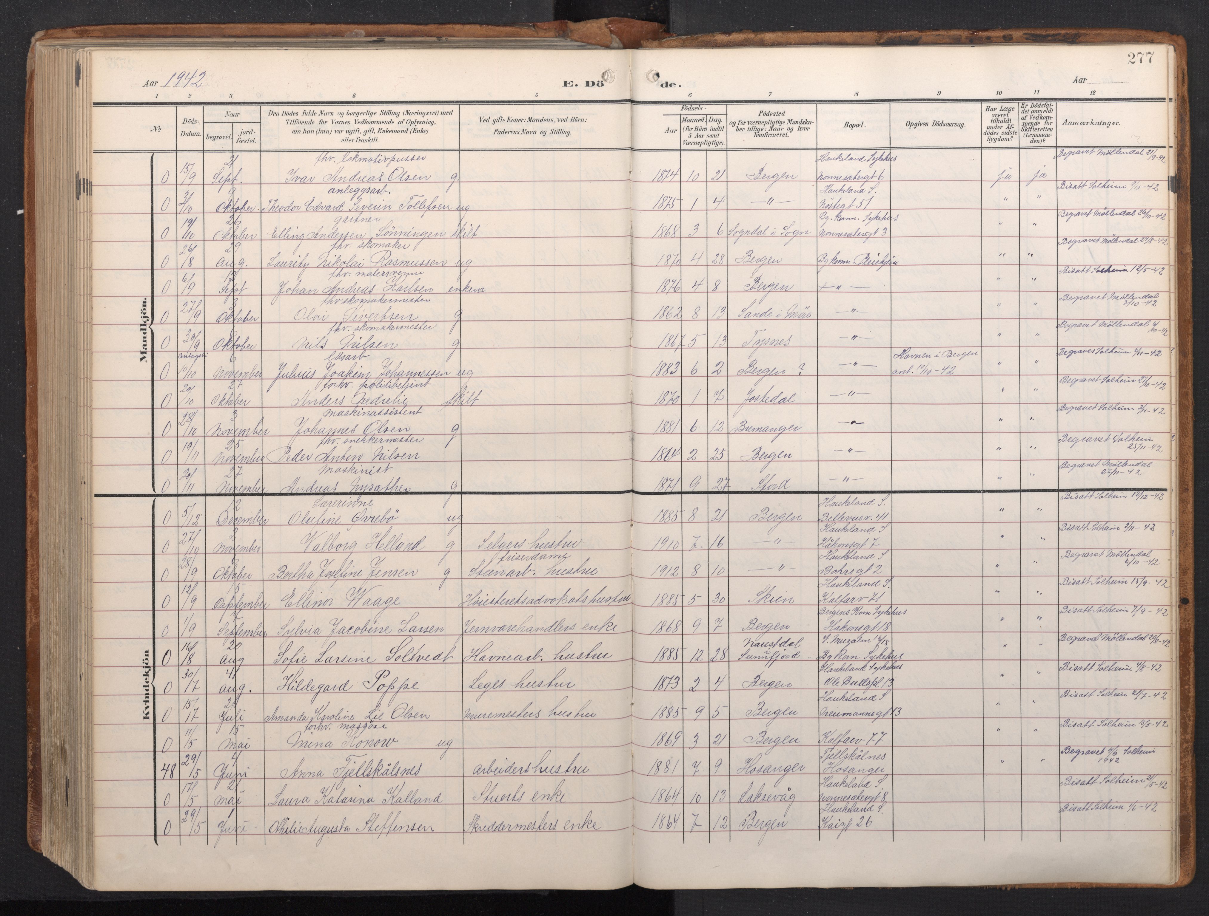 Domkirken sokneprestembete, AV/SAB-A-74801/H/Haa/L0044: Parish register (official) no. E 6, 1904-1946, p. 276b-277a