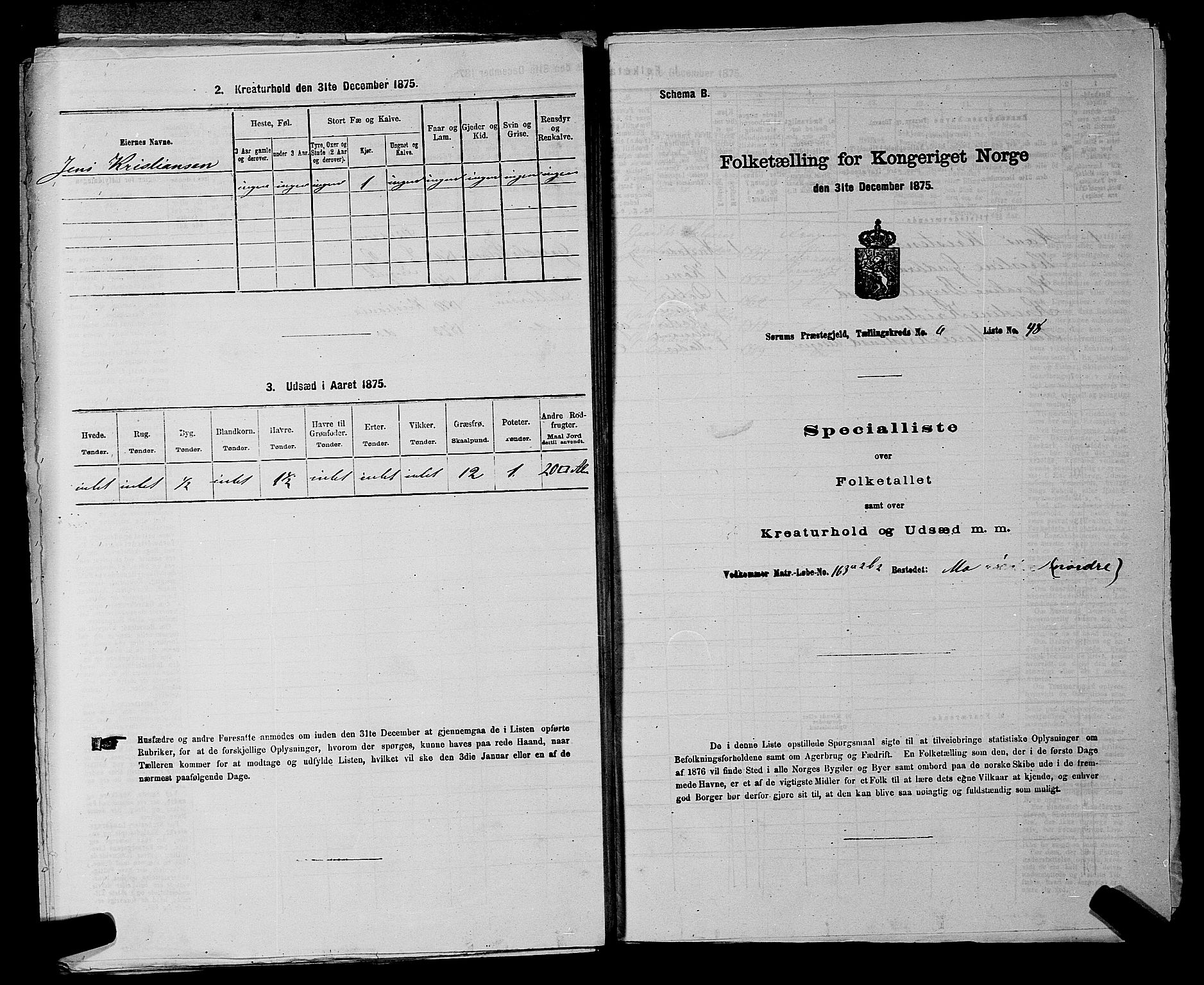 RA, 1875 census for 0226P Sørum, 1875, p. 935