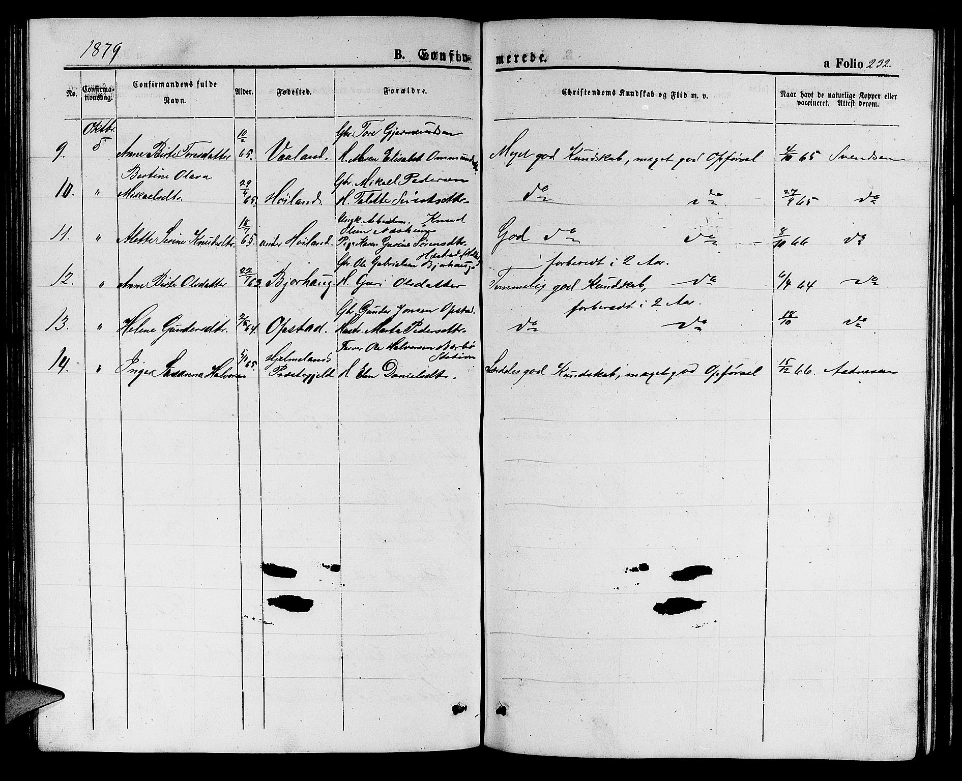 Hå sokneprestkontor, AV/SAST-A-101801/001/30BB/L0001: Parish register (copy) no. B 1, 1854-1883, p. 232