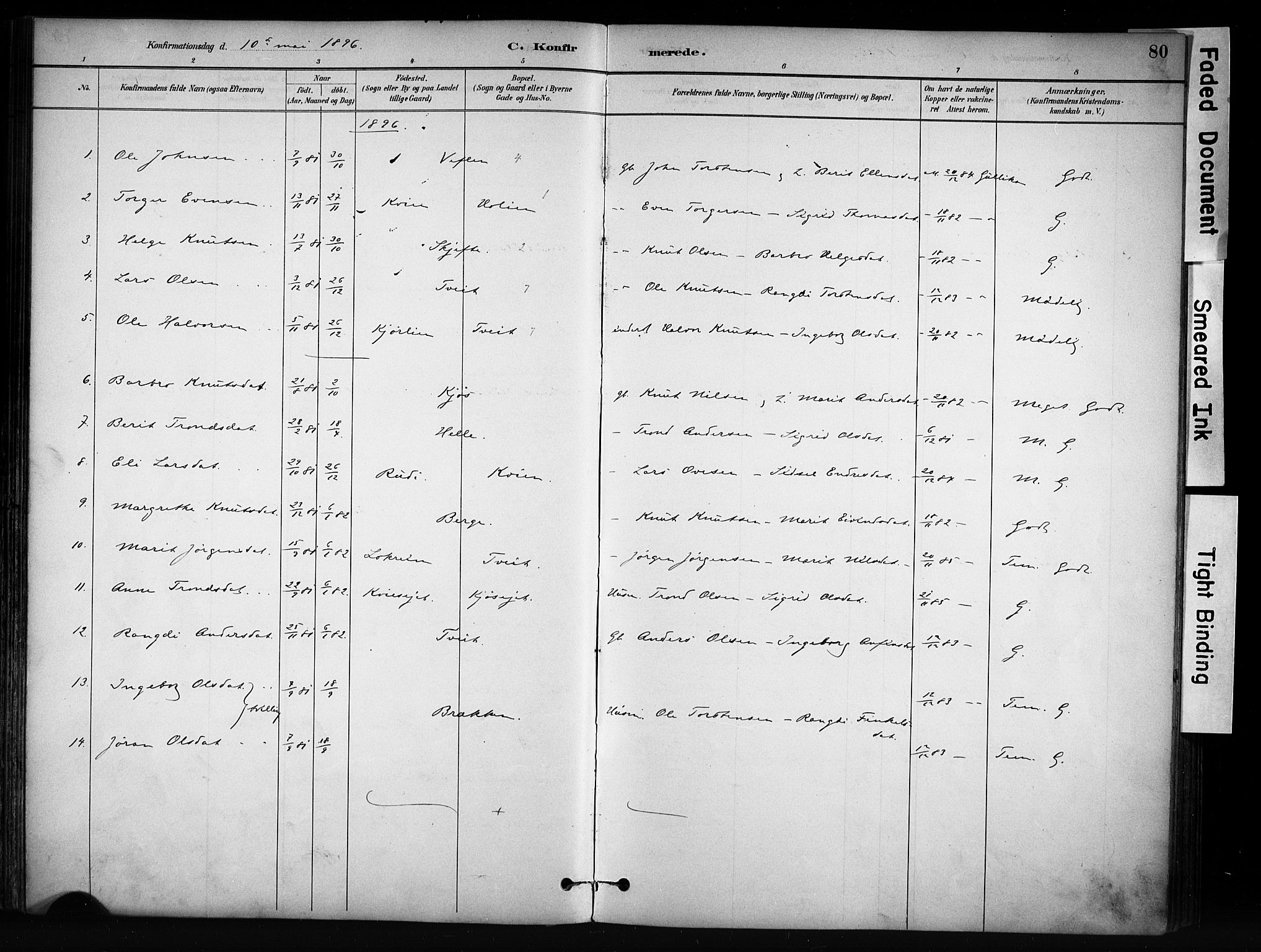 Vang prestekontor, Valdres, SAH/PREST-140/H/Ha/L0009: Parish register (official) no. 9, 1882-1914, p. 80