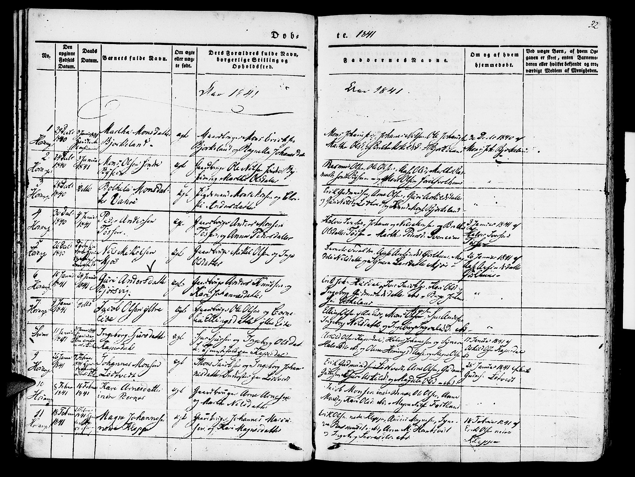 Hosanger sokneprestembete, AV/SAB-A-75801/H/Haa: Parish register (official) no. A 7, 1835-1848, p. 32