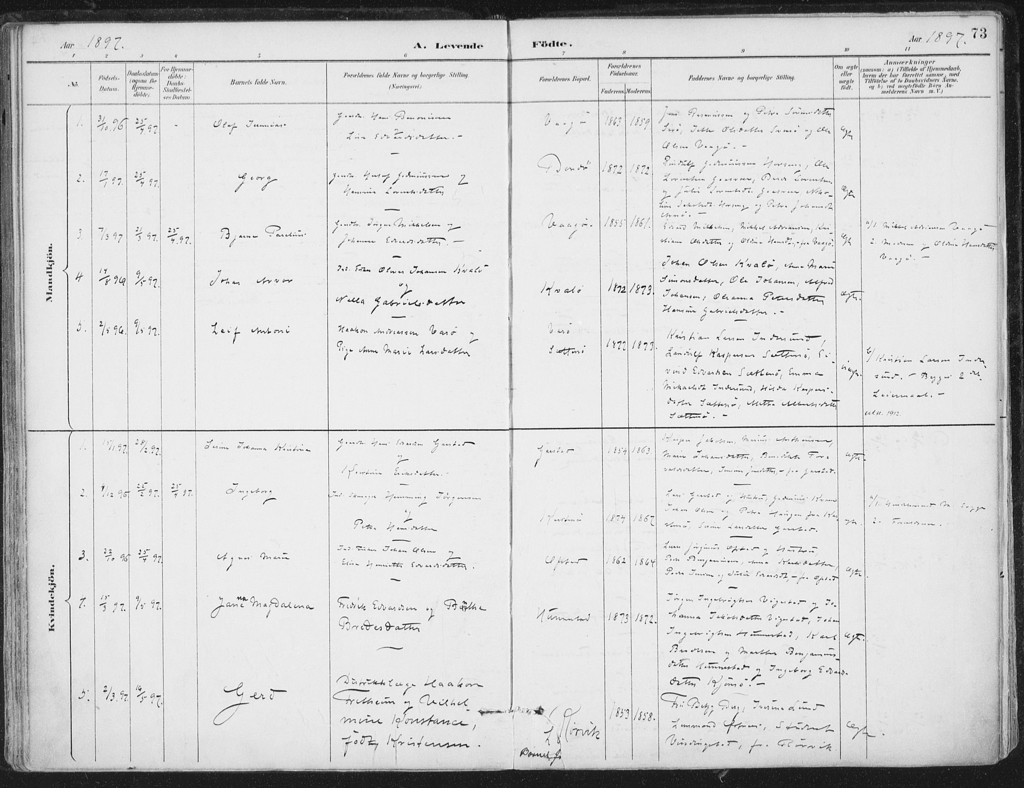 Ministerialprotokoller, klokkerbøker og fødselsregistre - Nord-Trøndelag, SAT/A-1458/786/L0687: Parish register (official) no. 786A03, 1888-1898, p. 73