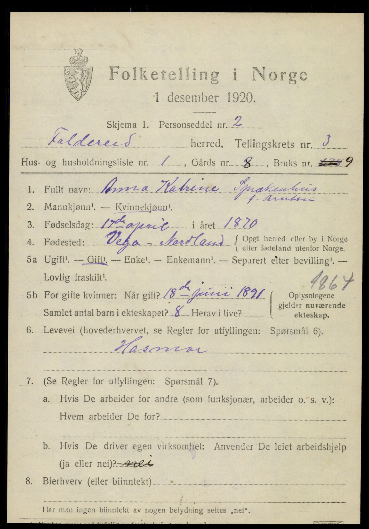 SAT, 1920 census for Foldereid, 1920, p. 1176