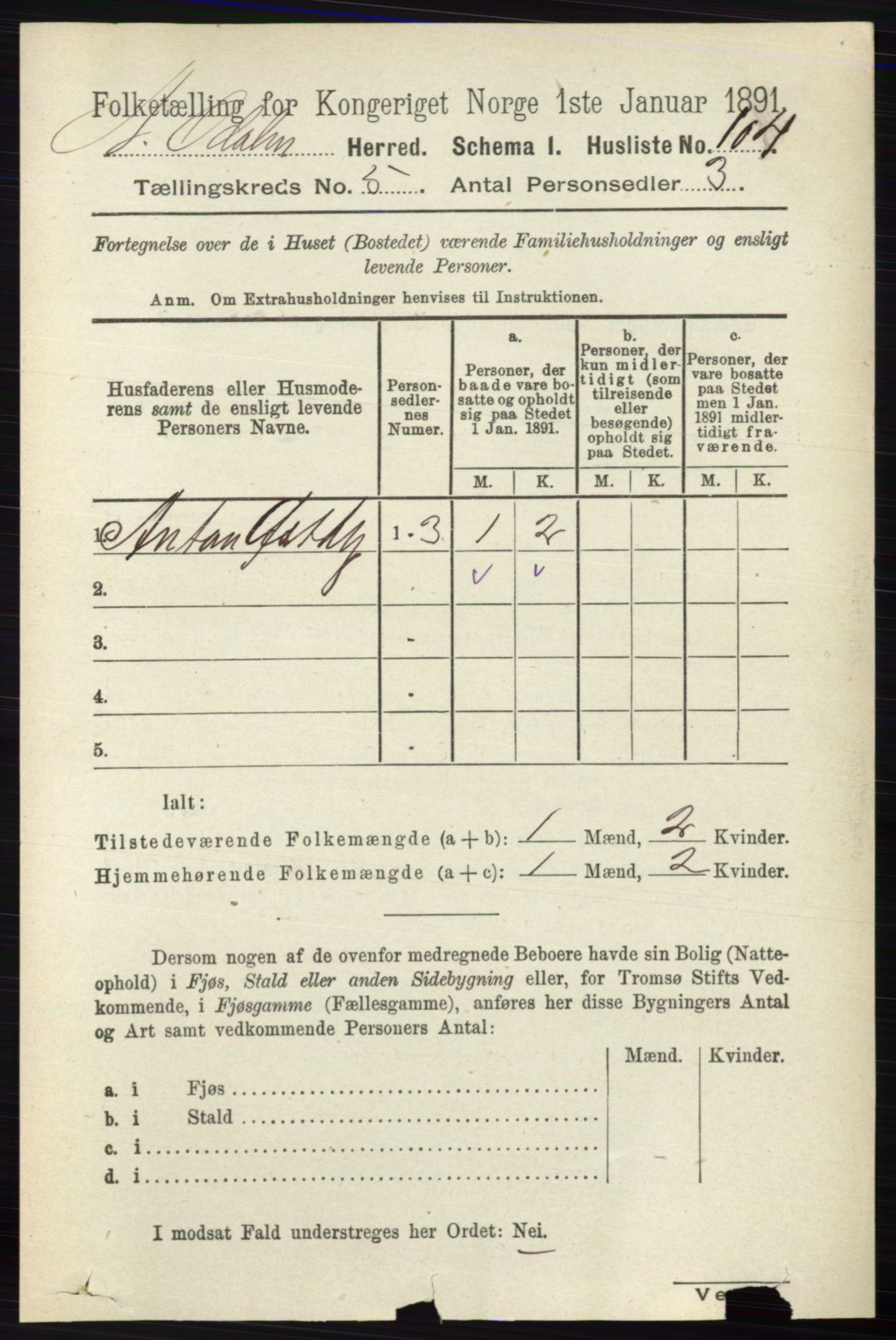 RA, 1891 census for 0418 Nord-Odal, 1891, p. 1545