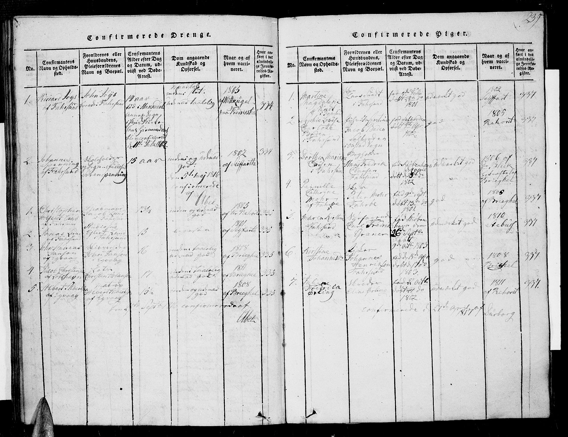Farsund sokneprestkontor, SAK/1111-0009/F/Fa/L0002: Parish register (official) no. A 2, 1815-1836, p. 239