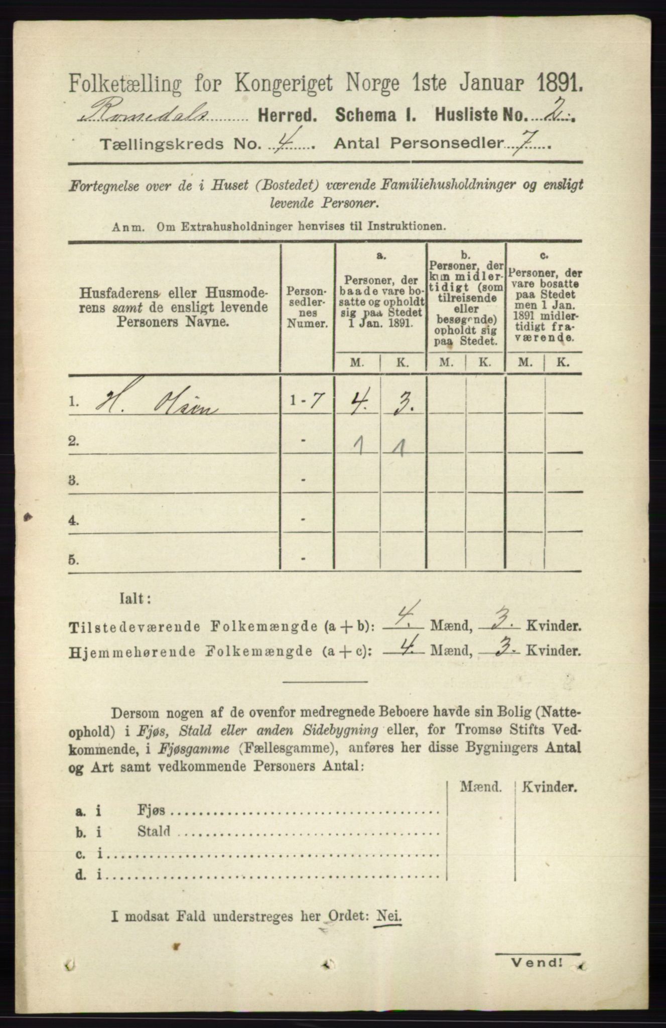 RA, 1891 census for 0416 Romedal, 1891, p. 1886