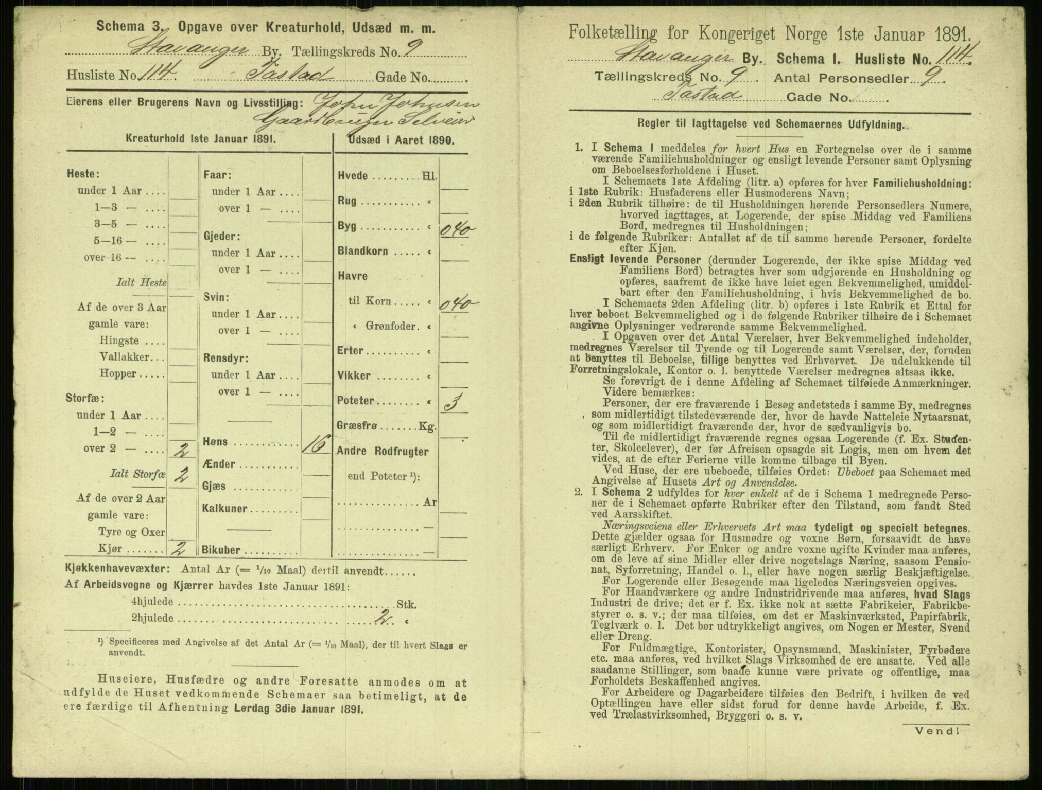 RA, 1891 census for 1103 Stavanger, 1891, p. 1887