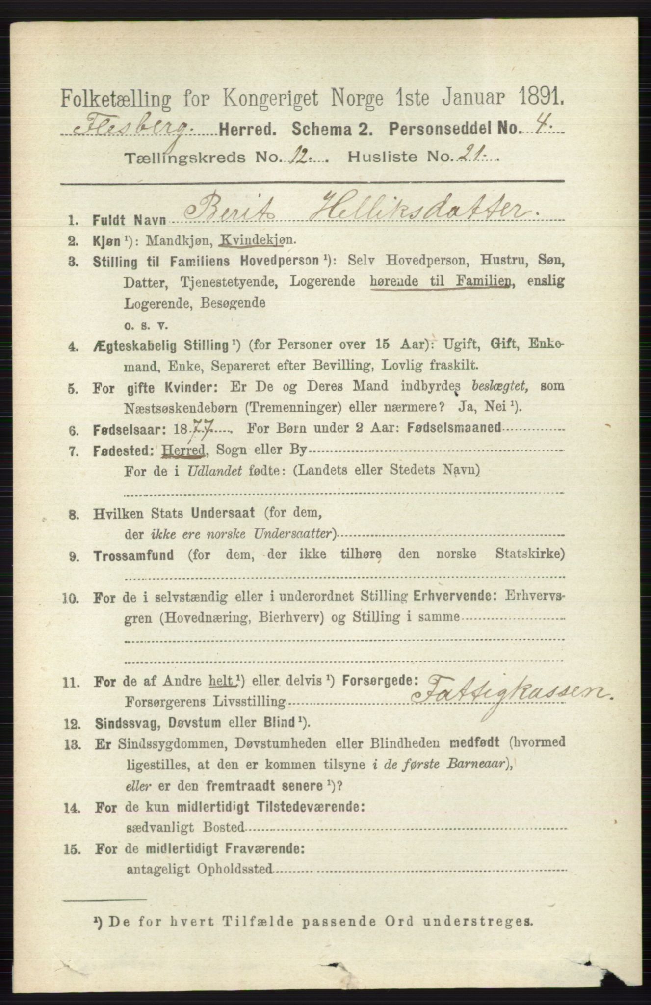 RA, 1891 census for 0631 Flesberg, 1891, p. 2182
