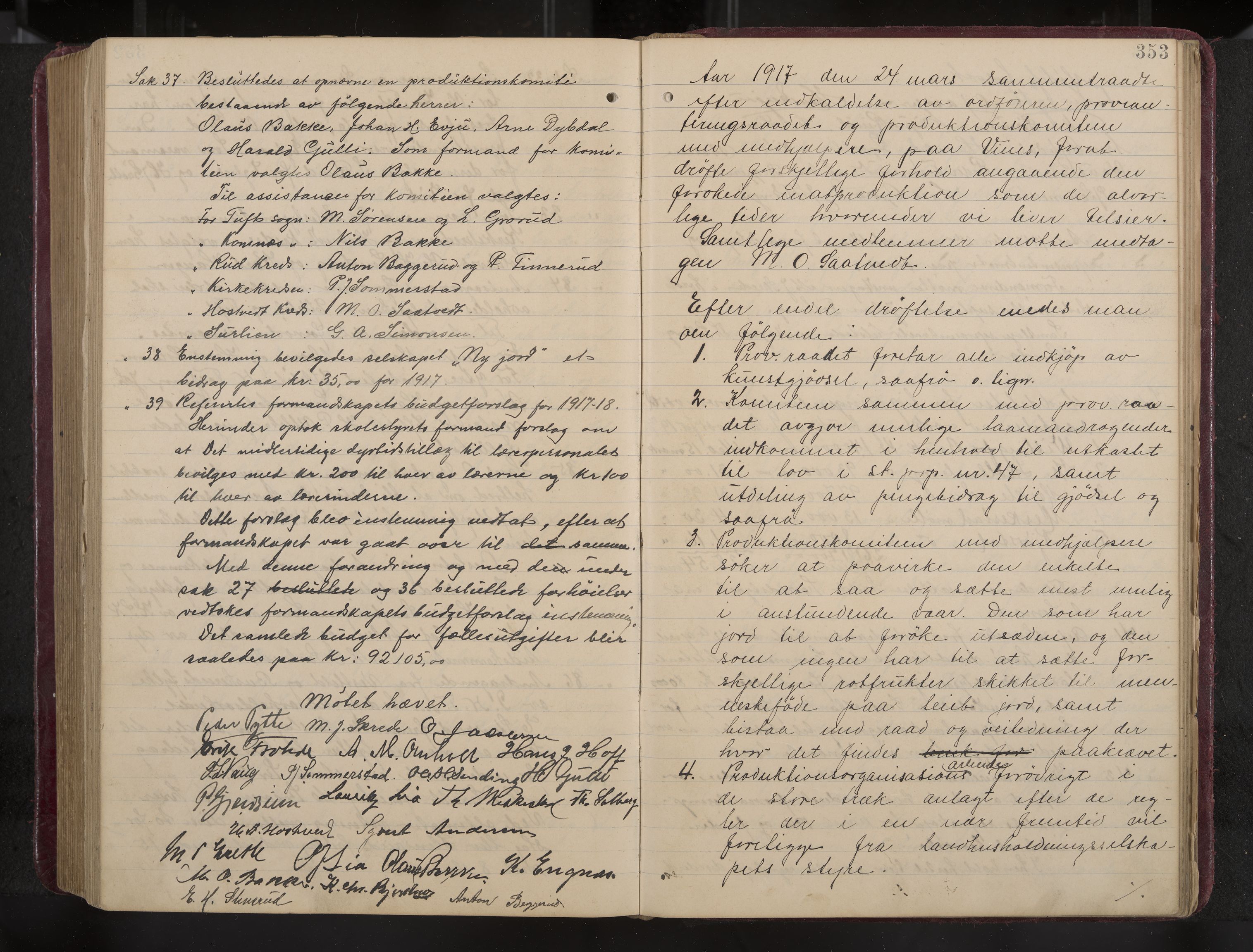 Ytre Sandsvær formannskap og sentraladministrasjon, IKAK/0629021/A/Aa/L0001: Møtebok med register, 1902-1919, p. 353