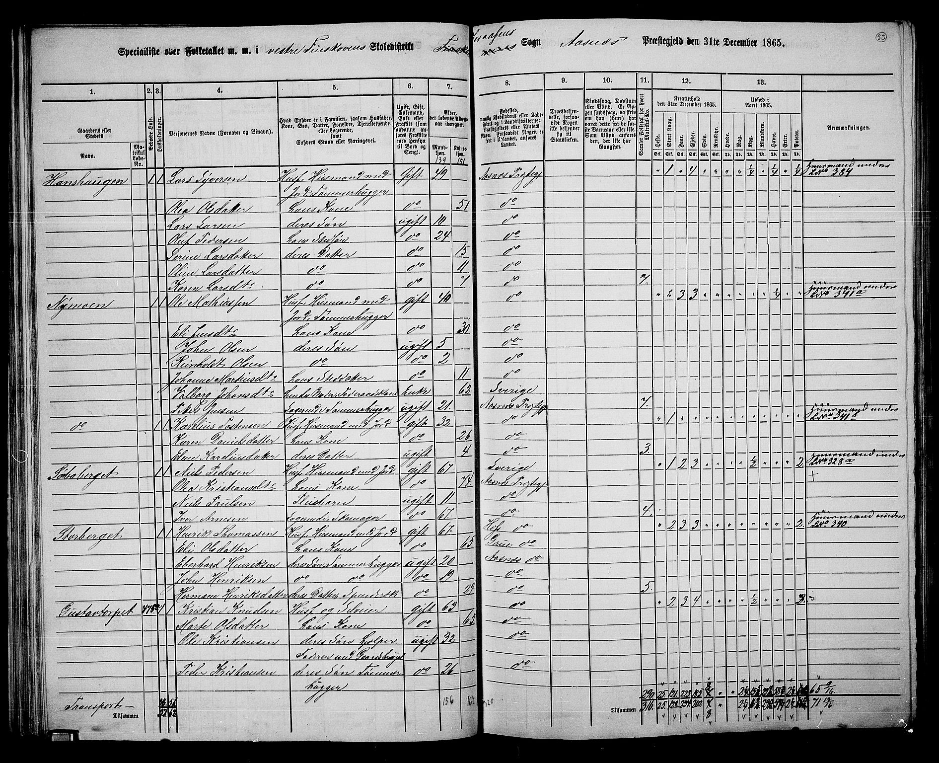 RA, 1865 census for Åsnes, 1865, p. 49