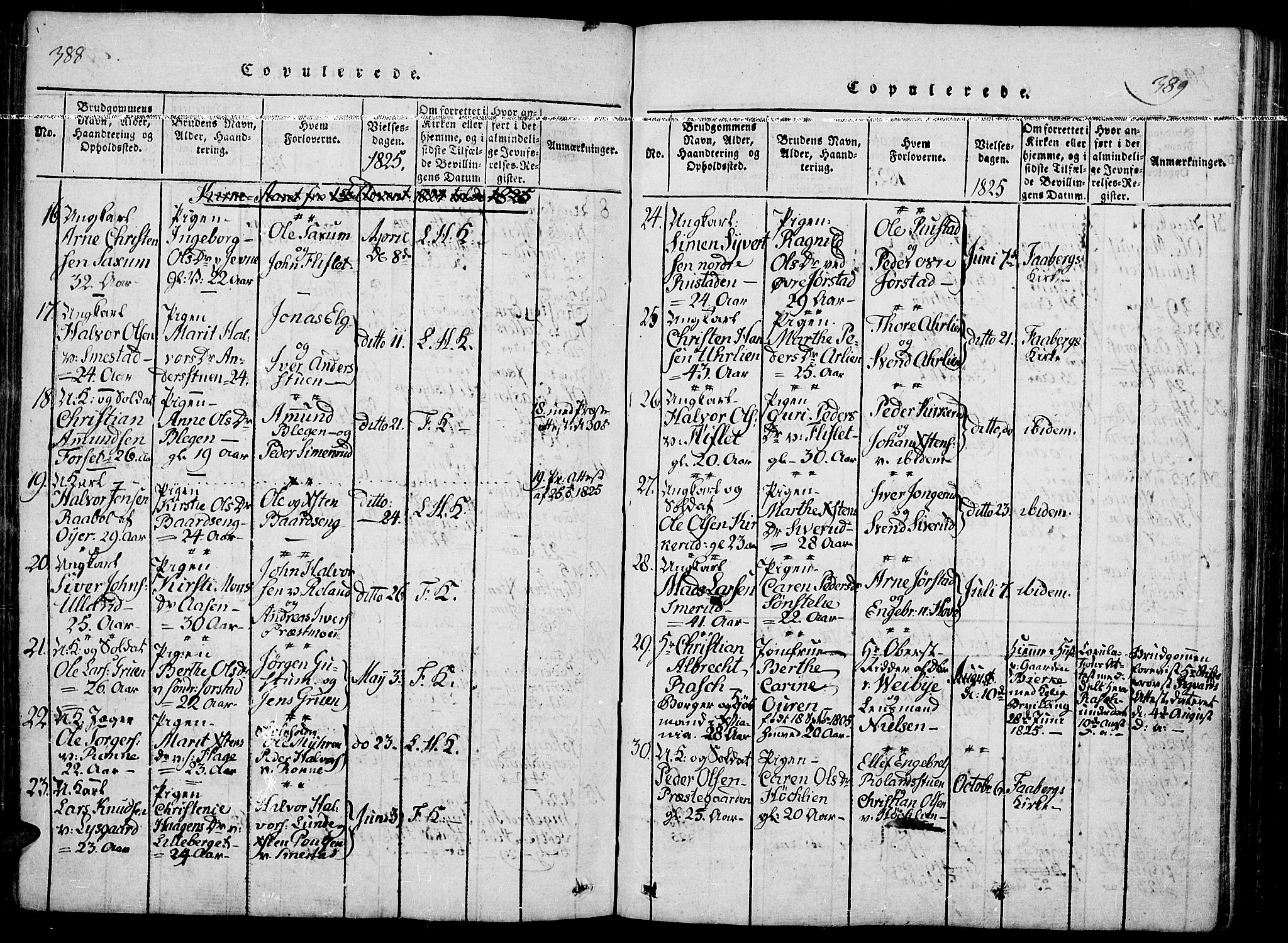 Fåberg prestekontor, SAH/PREST-086/H/Ha/Haa/L0003: Parish register (official) no. 3, 1818-1833, p. 388-389