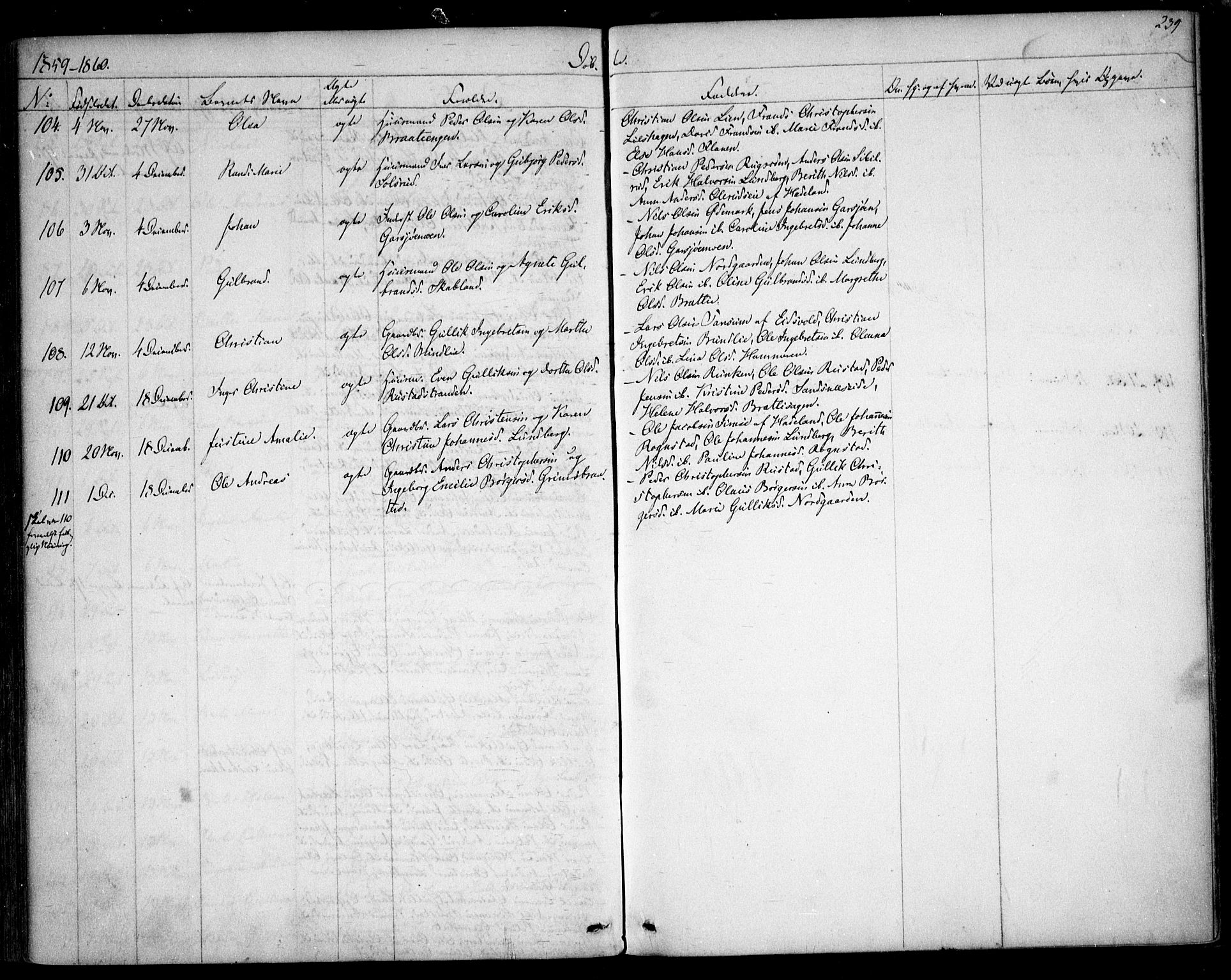 Hurdal prestekontor Kirkebøker, AV/SAO-A-10889/F/Fa/L0005: Parish register (official) no. I 5, 1846-1859, p. 239