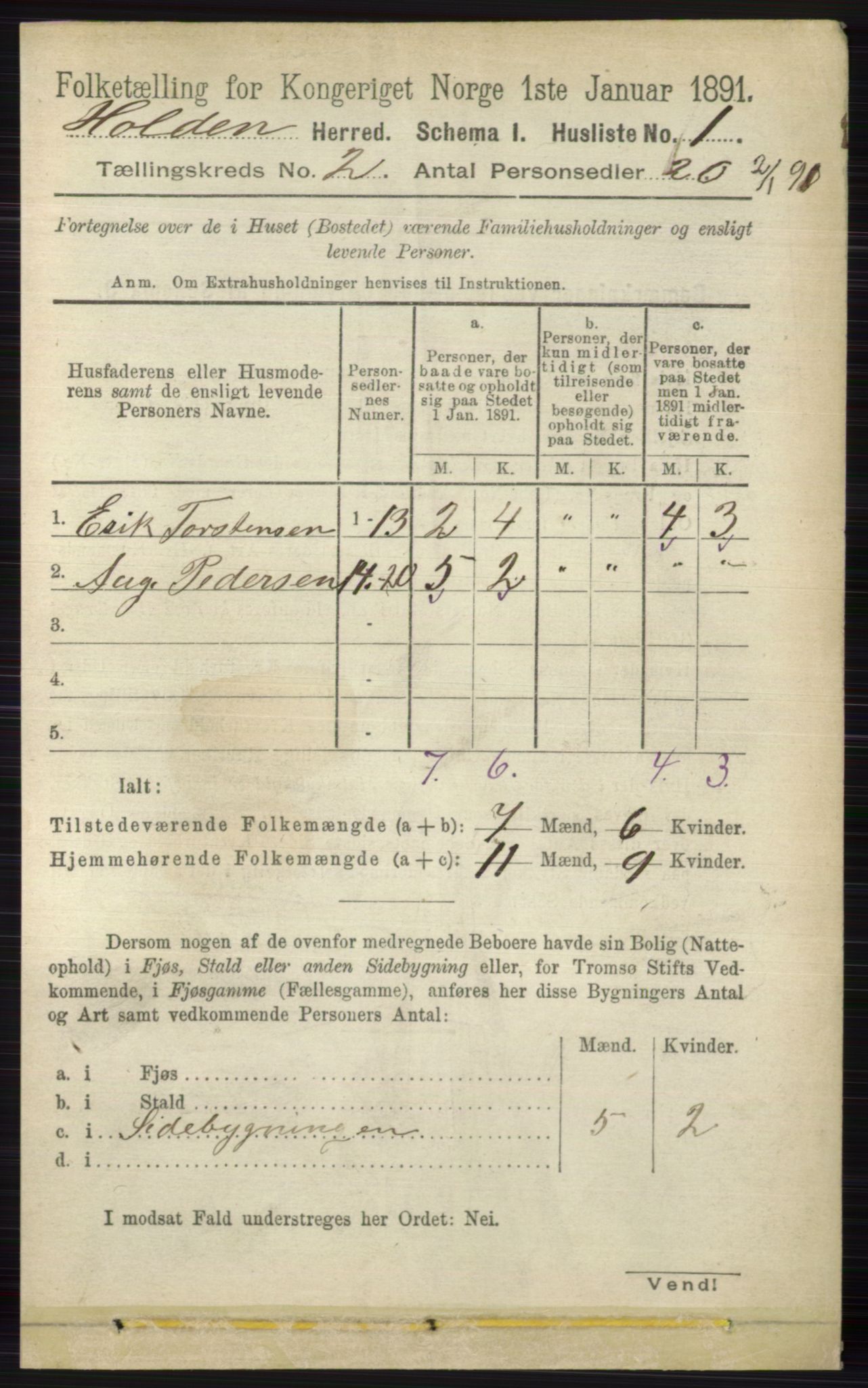 RA, 1891 census for 0819 Holla, 1891, p. 622