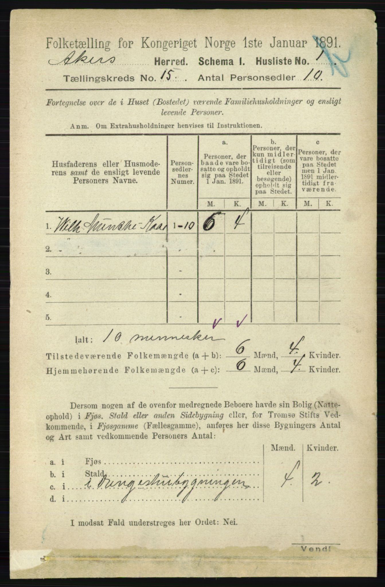 RA, 1891 census for 0218 Aker, 1891, p. 13252