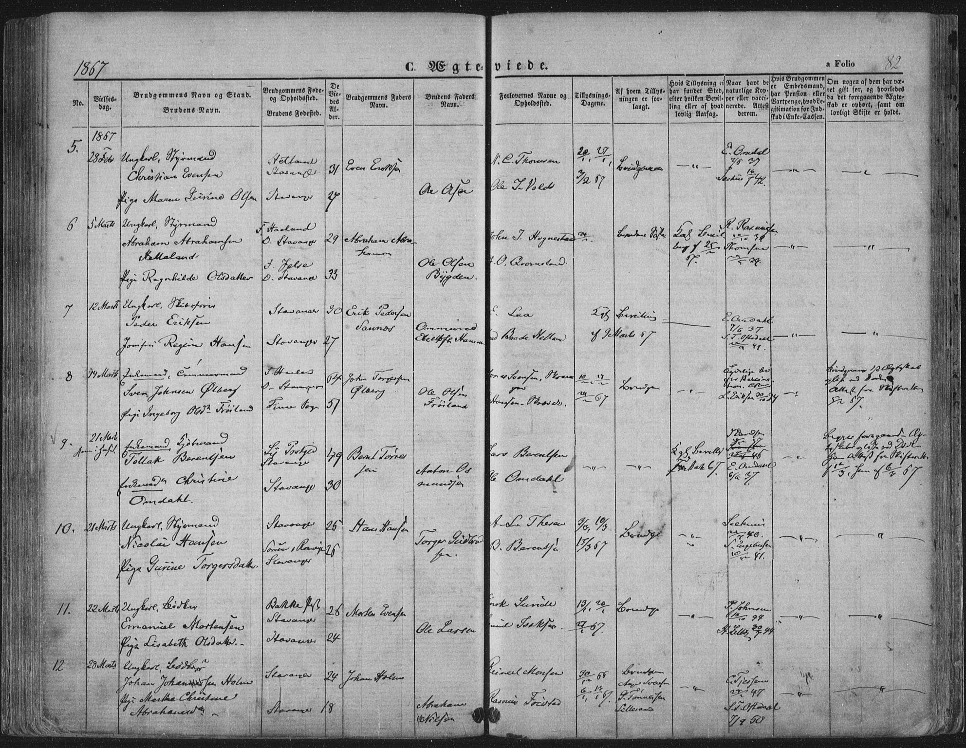 Domkirken sokneprestkontor, AV/SAST-A-101812/001/30/30BA/L0019: Parish register (official) no. A 18, 1857-1877, p. 82