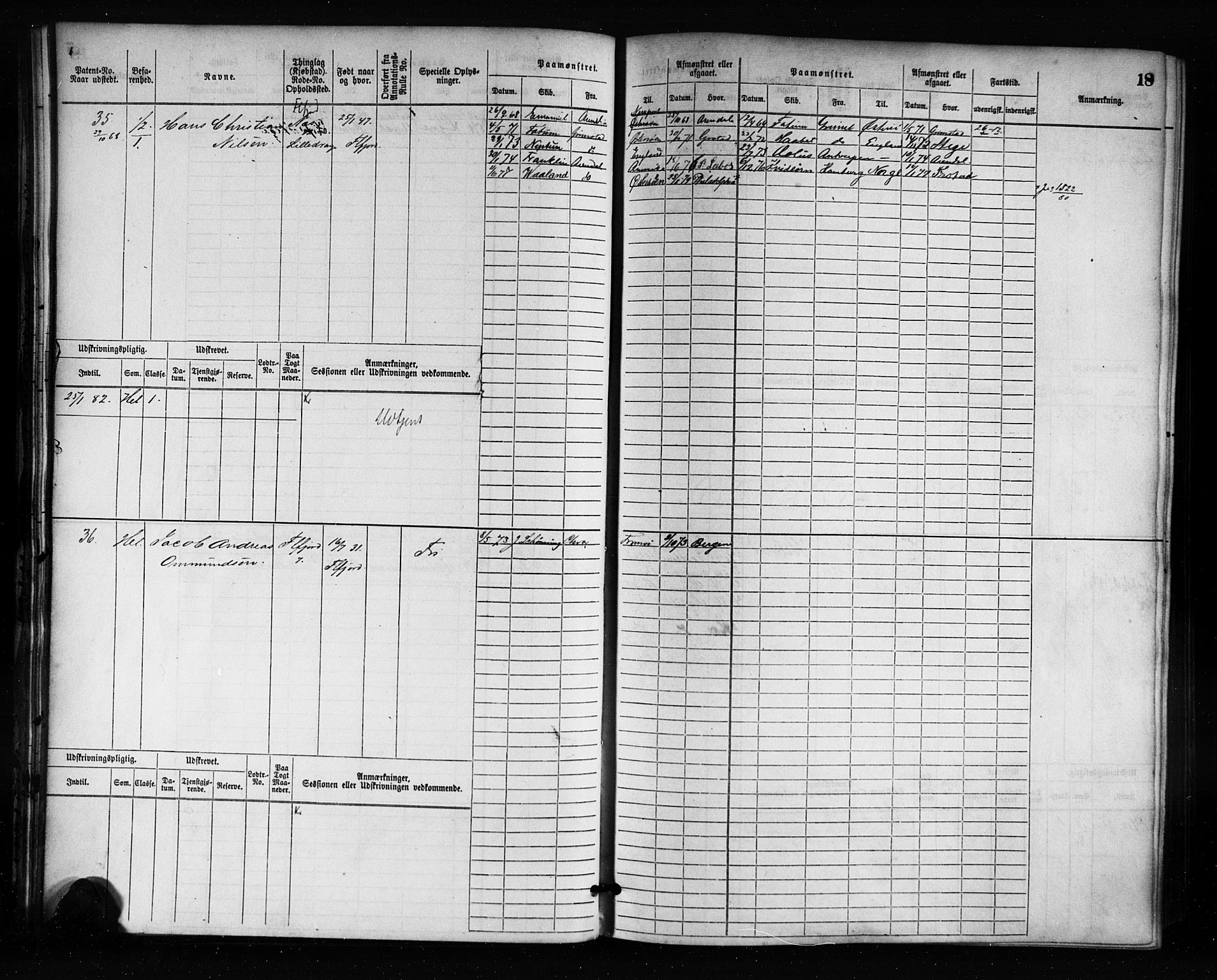 Flekkefjord mønstringskrets, AV/SAK-2031-0018/F/Fb/L0001: Hovedrulle nr 1-764, N-4, 1868-1900, p. 19