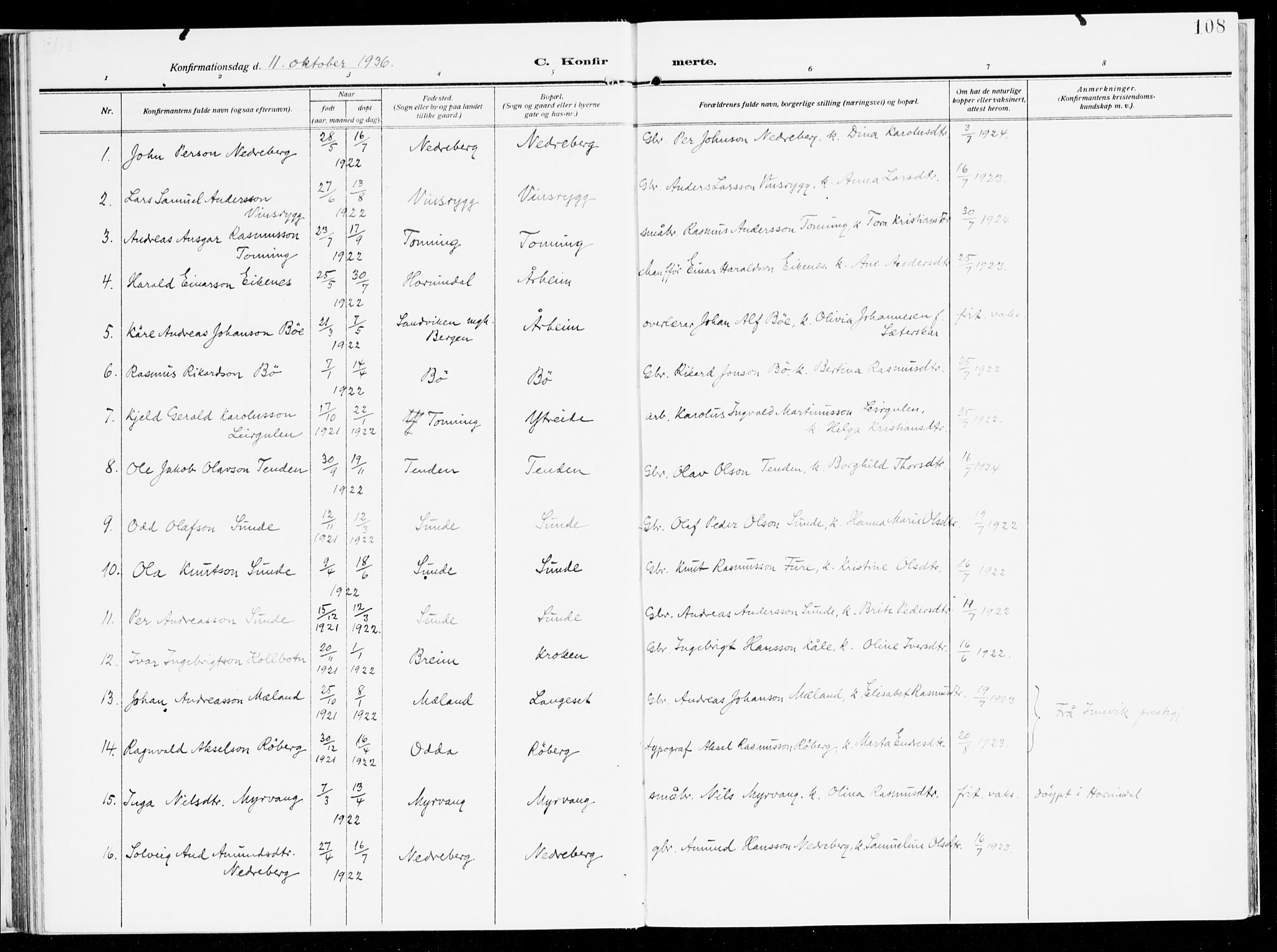 Stryn Sokneprestembete, AV/SAB-A-82501: Parish register (official) no. B 2, 1908-1936, p. 108