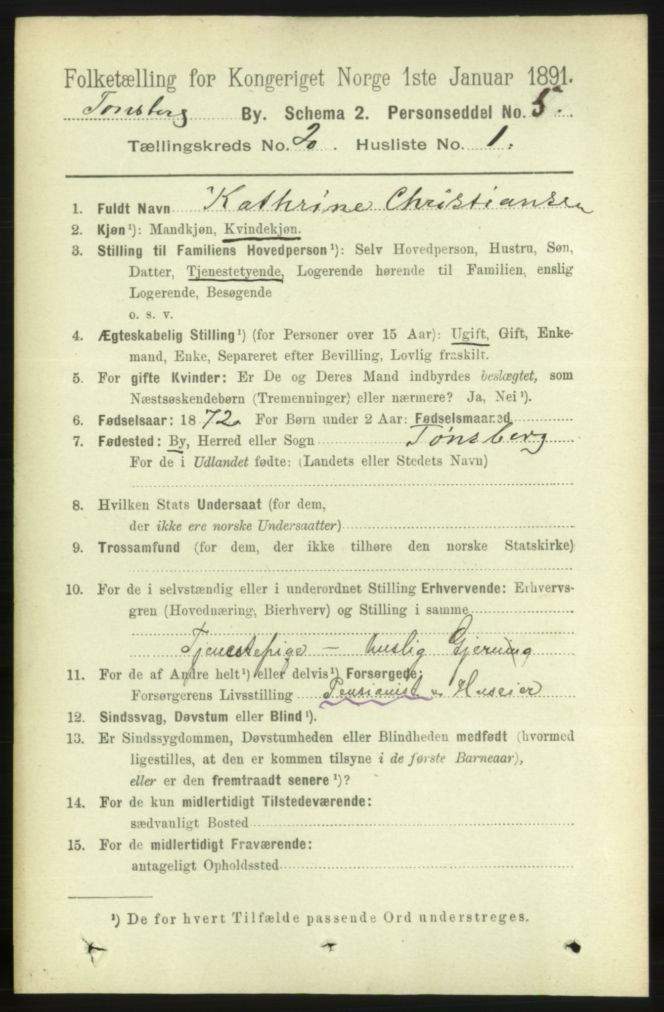 RA, 1891 census for 0705 Tønsberg, 1891, p. 5384