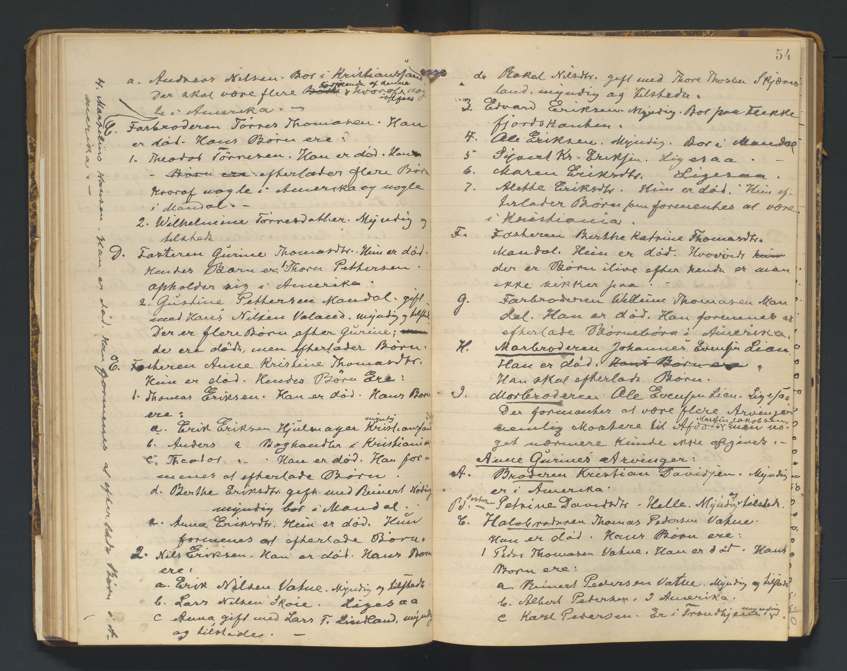 Mandal sorenskriveri, AV/SAK-1221-0005/001/H/Hc/L0051: Skifteregistreringsprotokoll nr 7 Holum, 1904-1934, p. 54