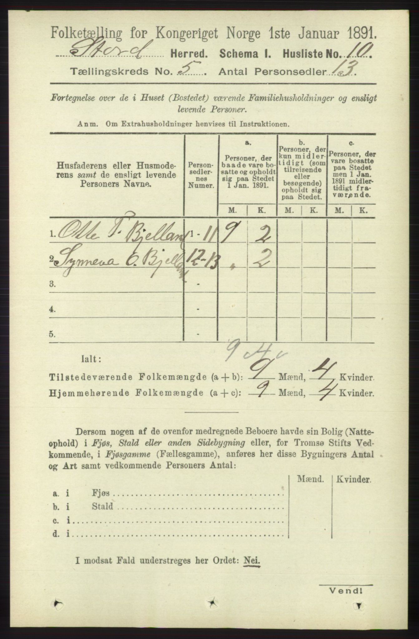 RA, 1891 census for 1221 Stord, 1891, p. 1591