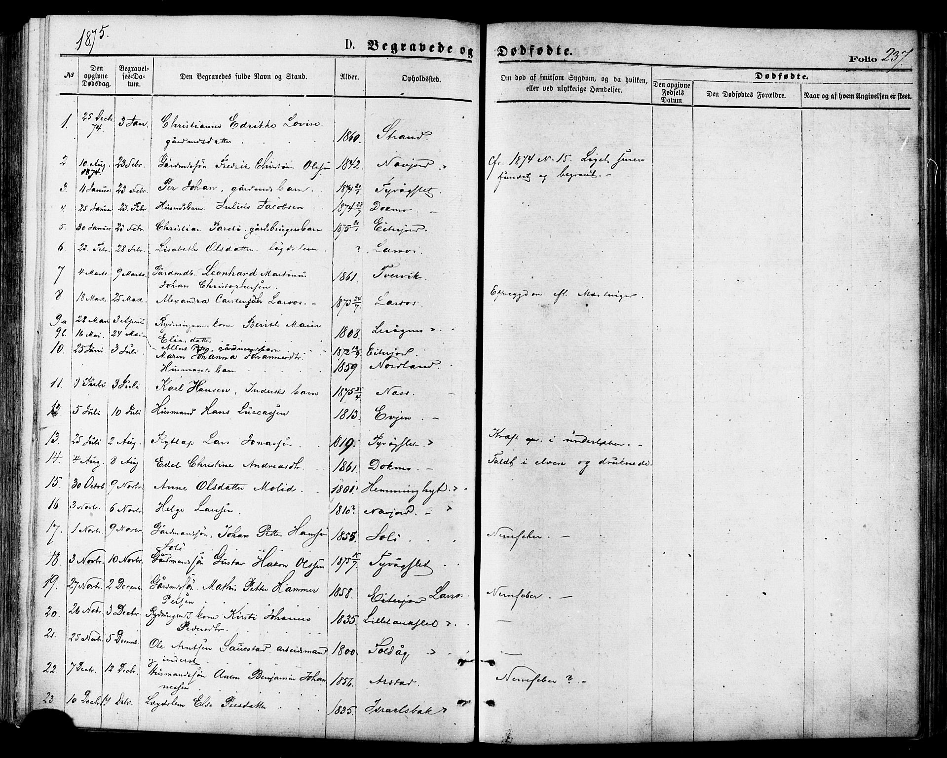 Ministerialprotokoller, klokkerbøker og fødselsregistre - Nordland, AV/SAT-A-1459/846/L0645: Parish register (official) no. 846A03, 1872-1886, p. 237