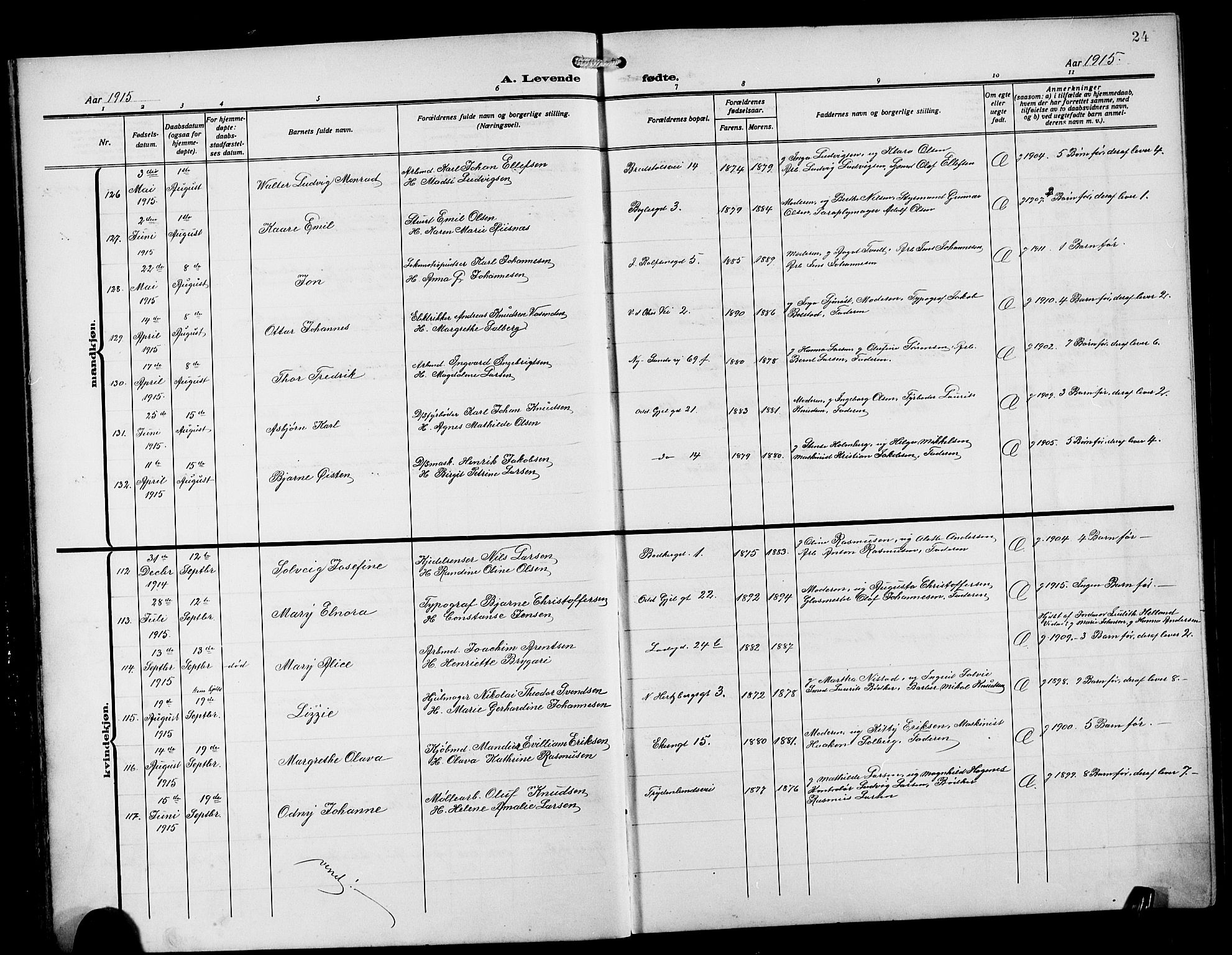 Sandviken Sokneprestembete, SAB/A-77601/H/Hb/L0005: Parish register (copy) no. B 2, 1914-1925, p. 24