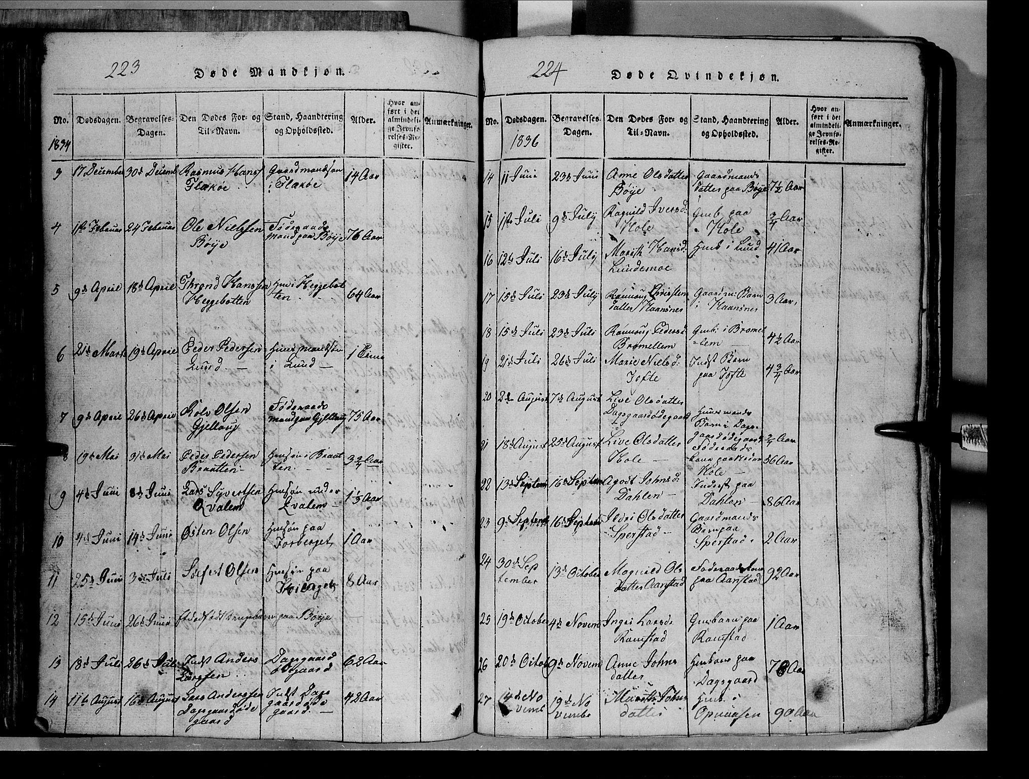 Lom prestekontor, SAH/PREST-070/L/L0003: Parish register (copy) no. 3, 1815-1844, p. 223-224
