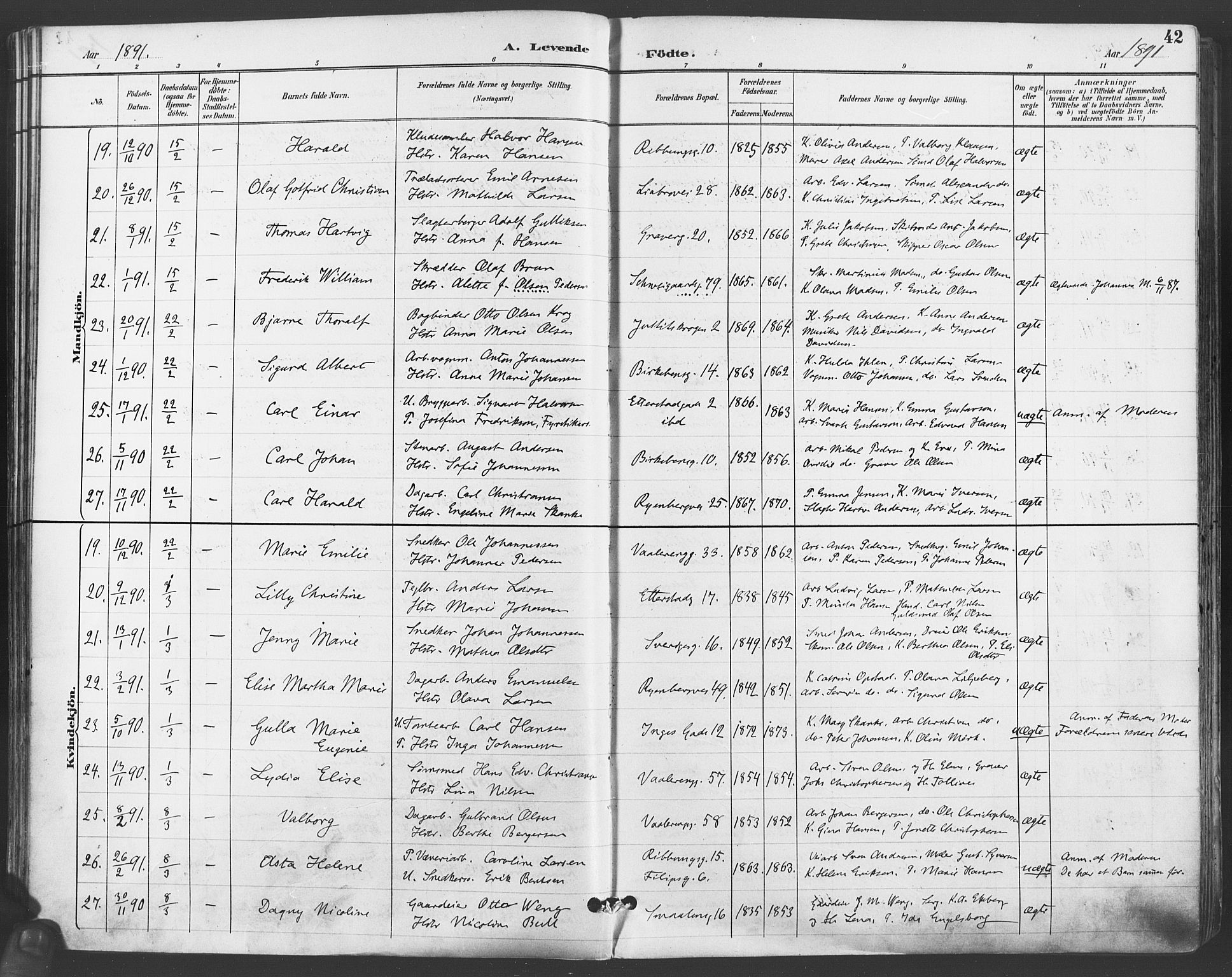 Gamlebyen prestekontor Kirkebøker, SAO/A-10884/F/Fa/L0007: Parish register (official) no. 7, 1889-1899, p. 42