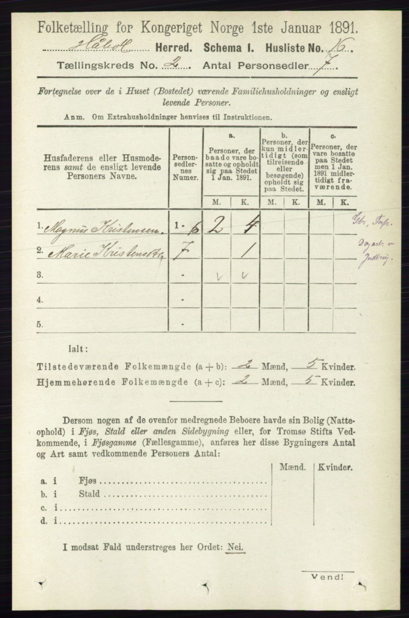 RA, 1891 census for 0138 Hobøl, 1891, p. 945