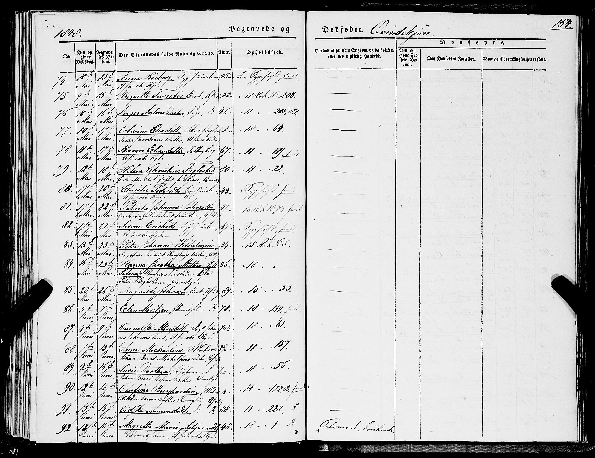 Domkirken sokneprestembete, SAB/A-74801/H/Haa/L0040: Parish register (official) no. E 1, 1841-1853, p. 154