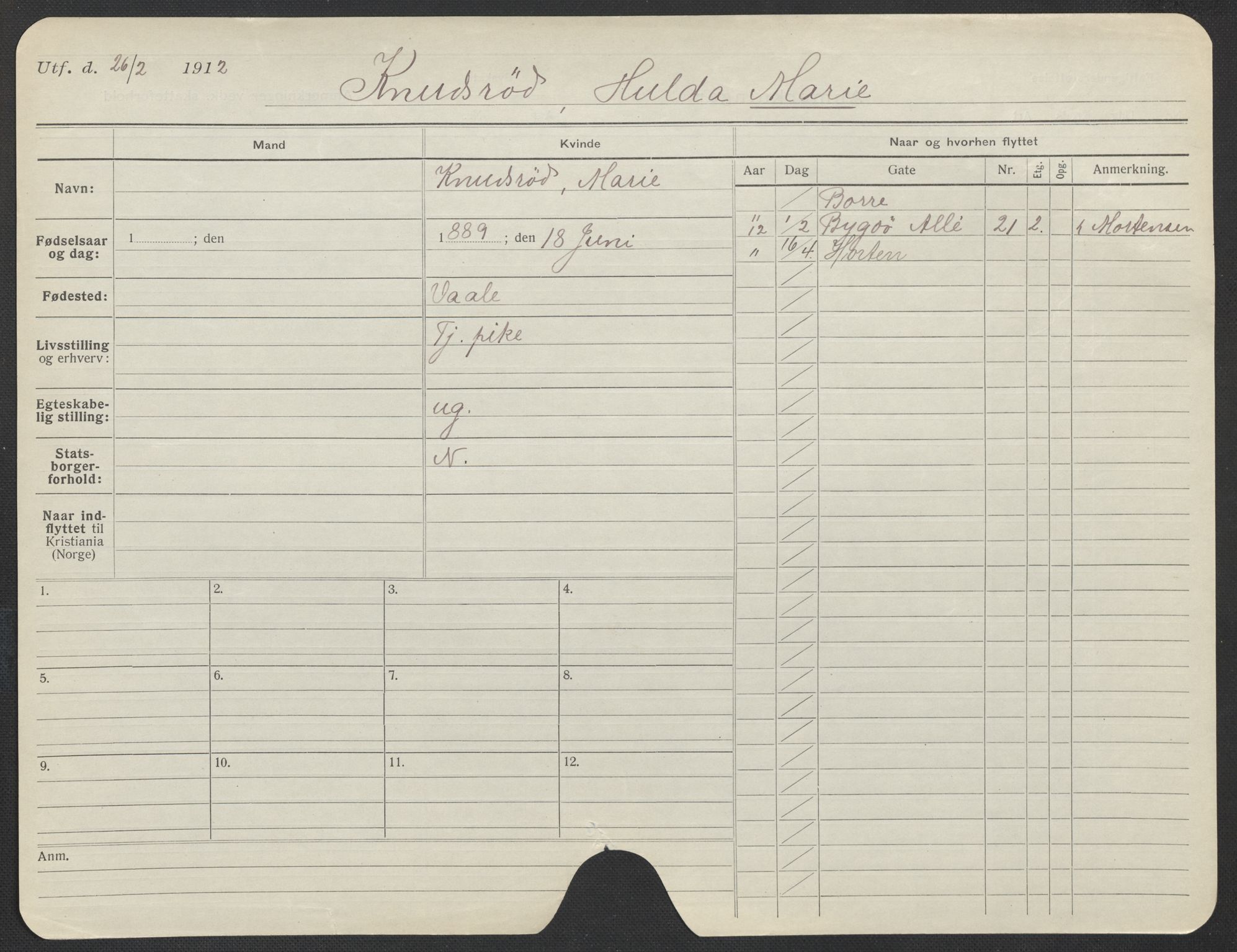 Oslo folkeregister, Registerkort, SAO/A-11715/F/Fa/Fac/L0018: Kvinner, 1906-1914, p. 1302a