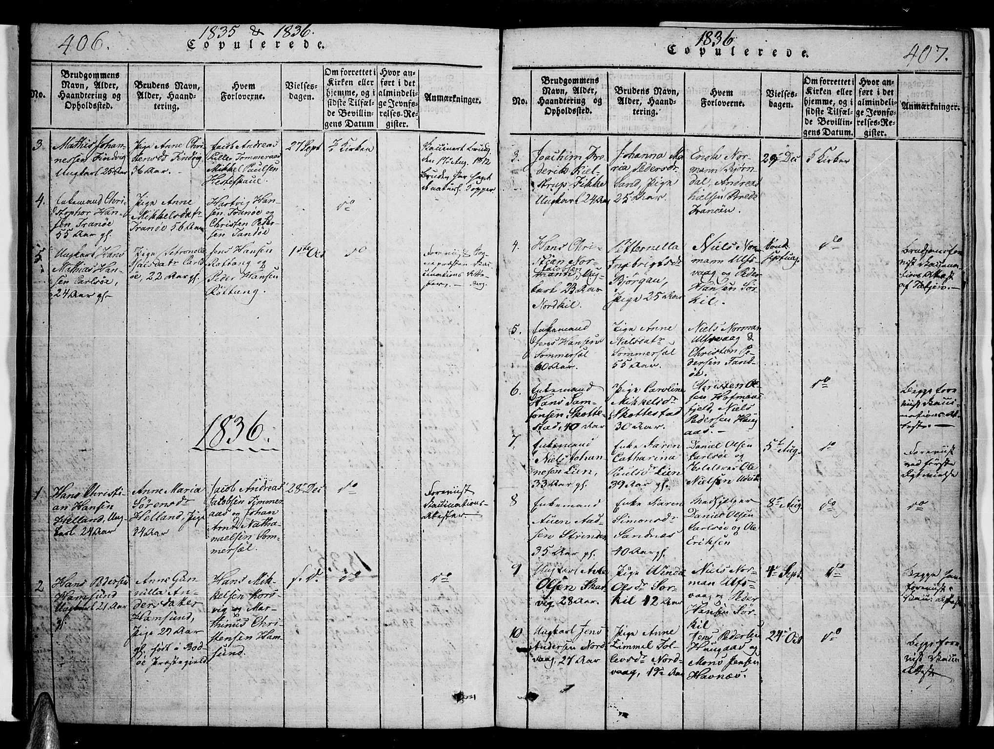 Ministerialprotokoller, klokkerbøker og fødselsregistre - Nordland, AV/SAT-A-1459/859/L0842: Parish register (official) no. 859A02, 1821-1839, p. 406-407