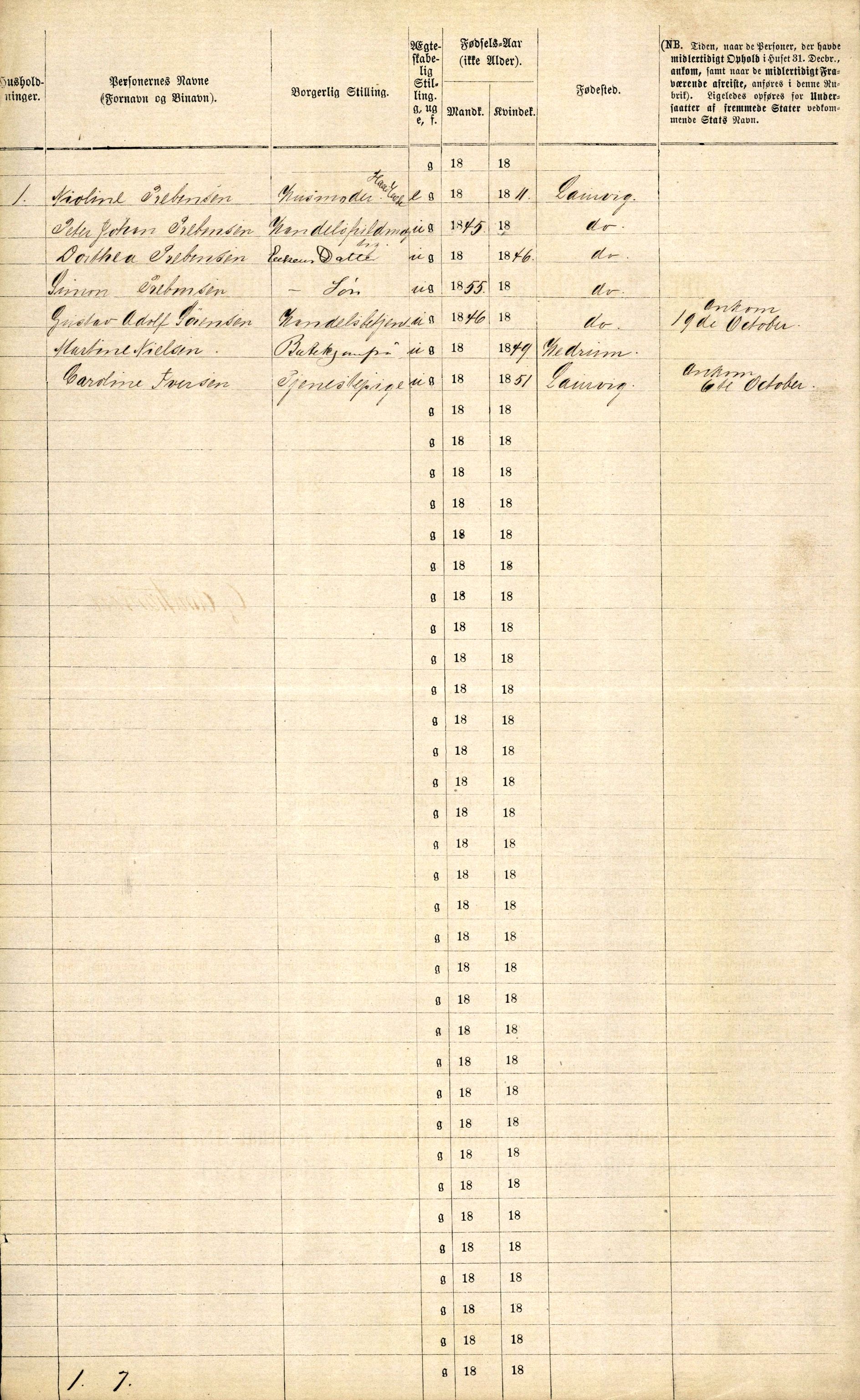 RA, 1870 census for 0707 Larvik, 1870, p. 412