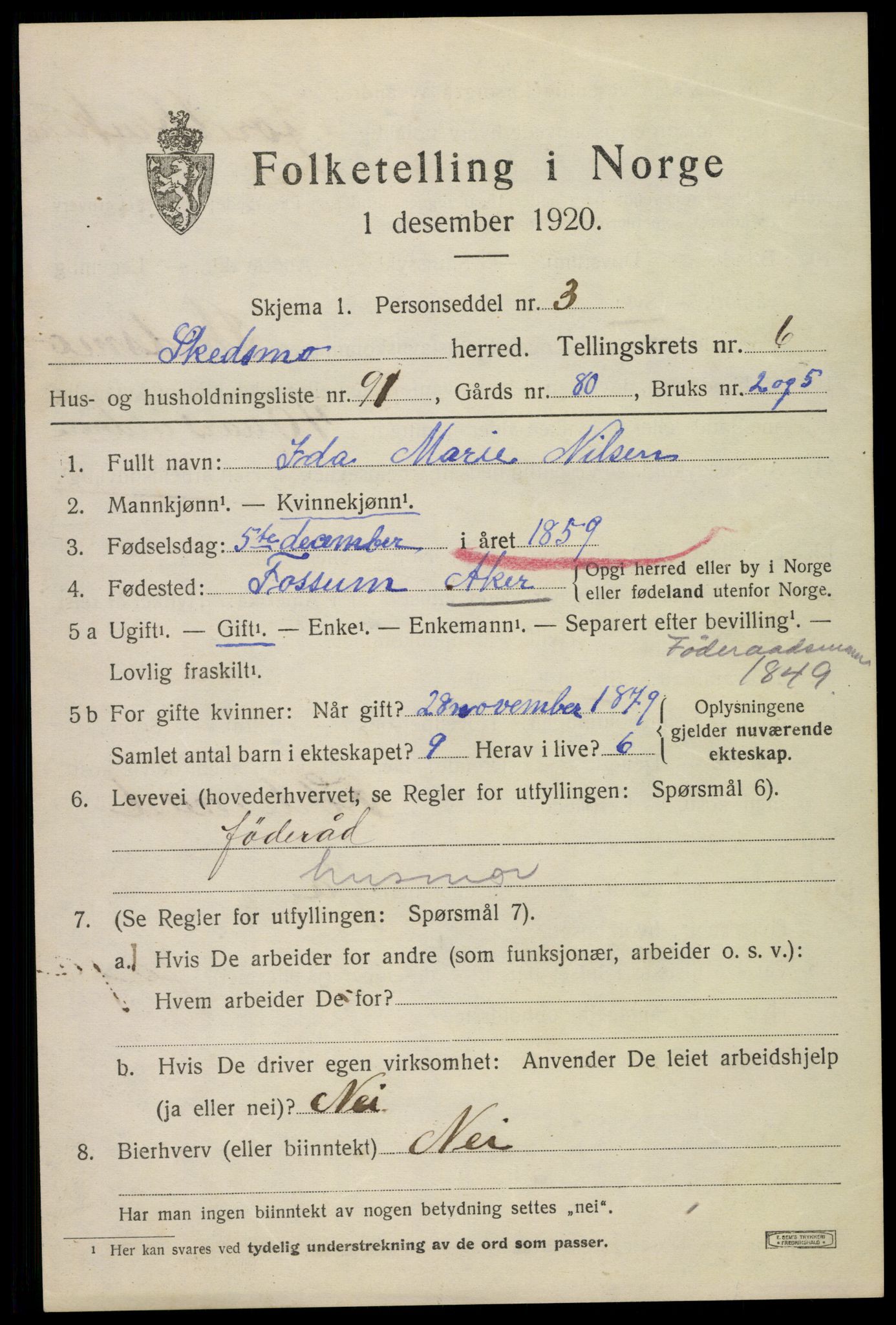 SAO, 1920 census for Skedsmo, 1920, p. 7165