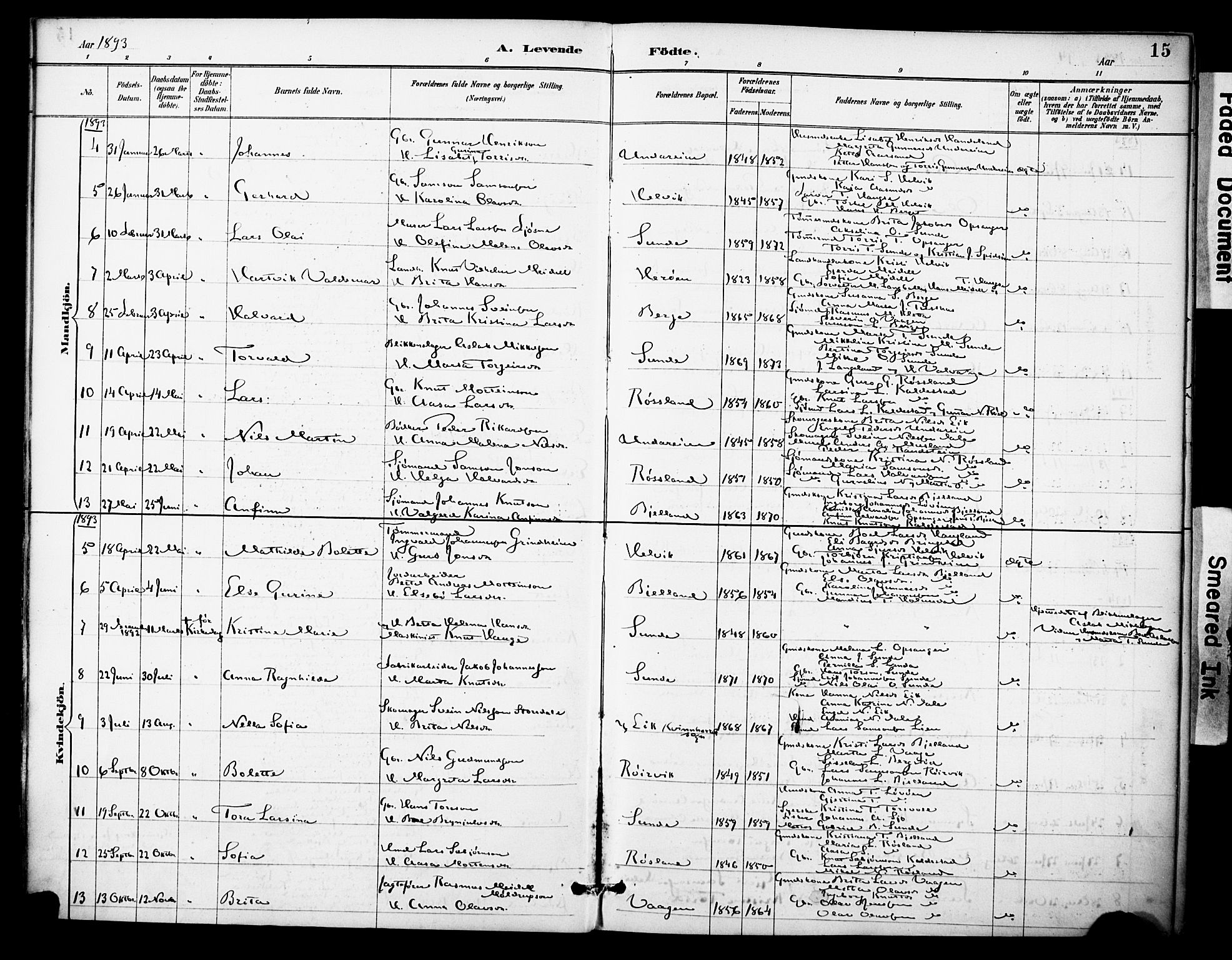 Kvinnherad sokneprestembete, SAB/A-76401/H/Haa: Parish register (official) no. D 1, 1887-1910, p. 15