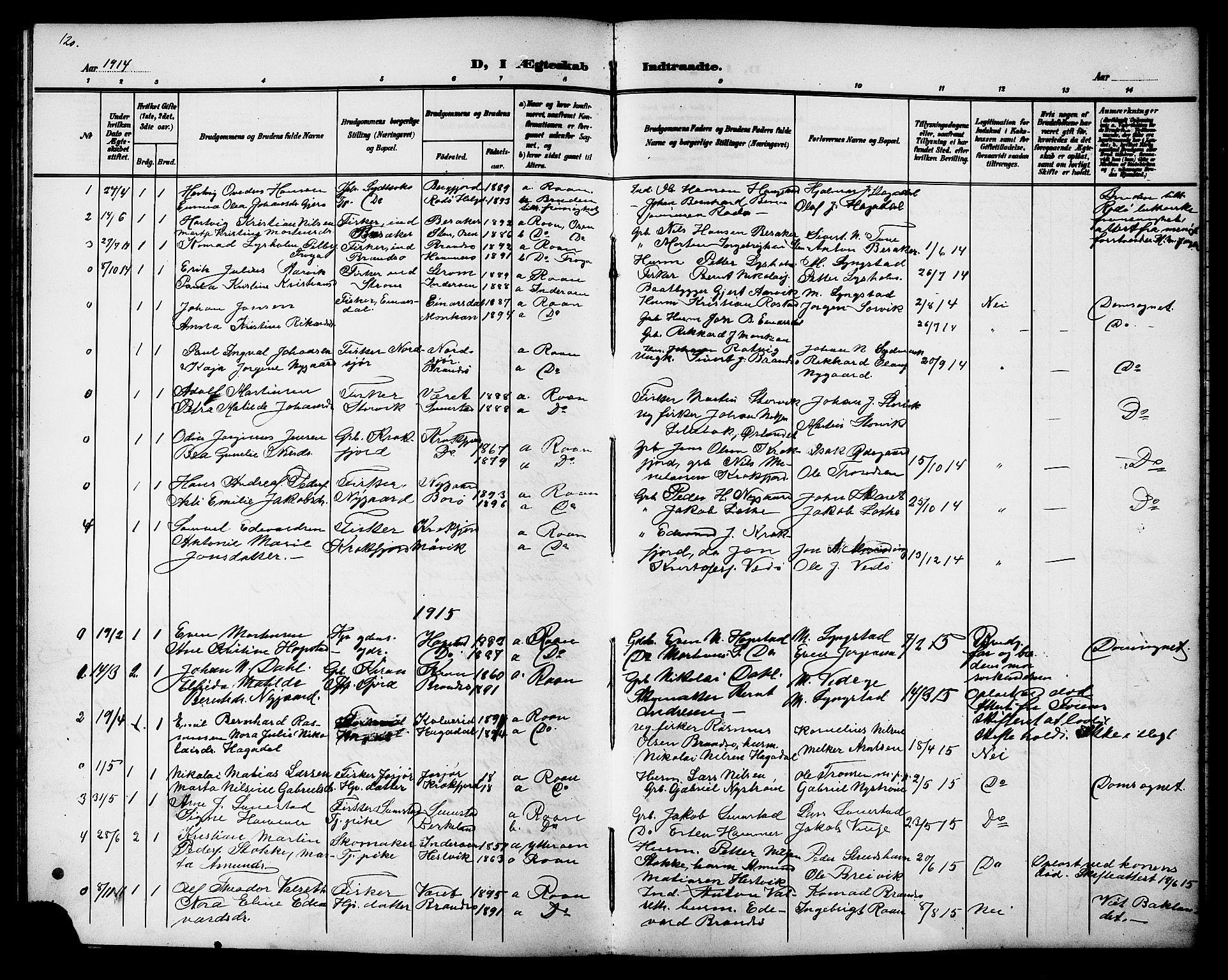 Ministerialprotokoller, klokkerbøker og fødselsregistre - Sør-Trøndelag, AV/SAT-A-1456/657/L0717: Parish register (copy) no. 657C04, 1904-1923, p. 120