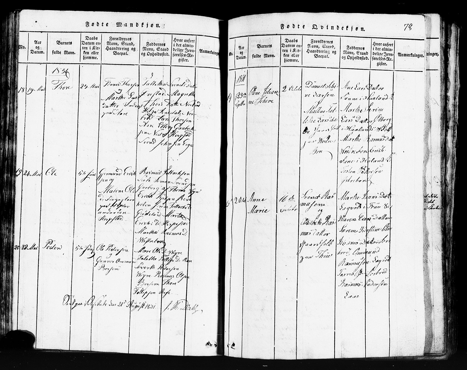 Klepp sokneprestkontor, AV/SAST-A-101803/001/3/30BB/L0001: Parish register (copy) no.  B 1, 1816-1859, p. 78