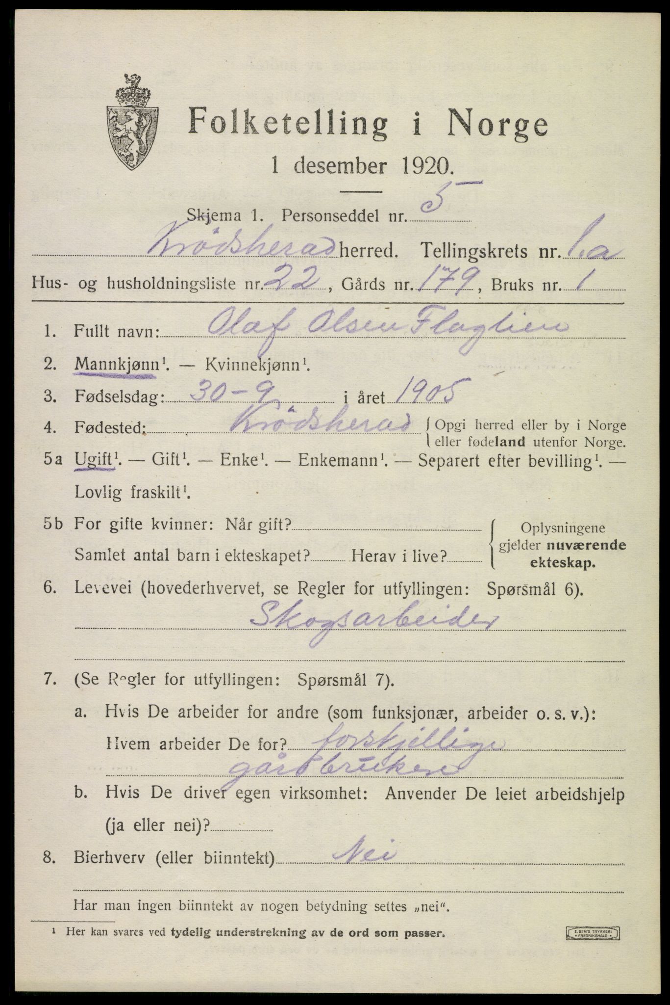 SAKO, 1920 census for Krødsherad, 1920, p. 1159