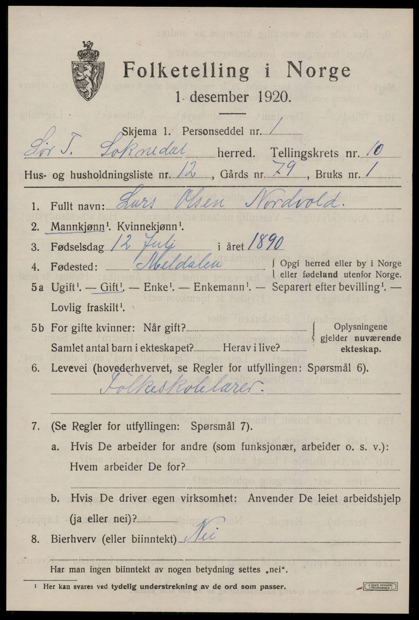 SAT, 1920 census for Soknedal, 1920, p. 4730