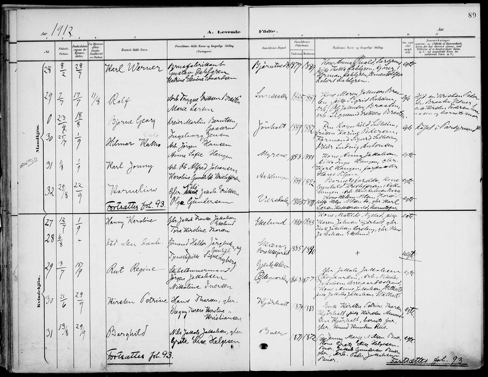 Eidanger kirkebøker, AV/SAKO-A-261/F/Fa/L0013: Parish register (official) no. 13, 1900-1913, p. 89