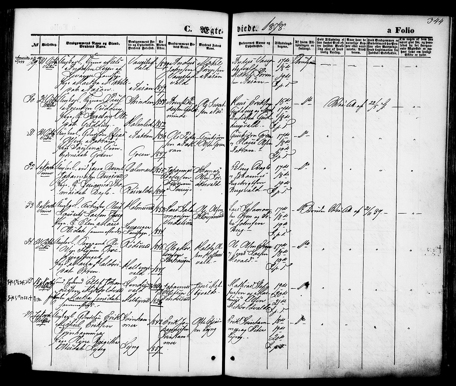 Ministerialprotokoller, klokkerbøker og fødselsregistre - Nord-Trøndelag, SAT/A-1458/723/L0242: Parish register (official) no. 723A11, 1870-1880, p. 344