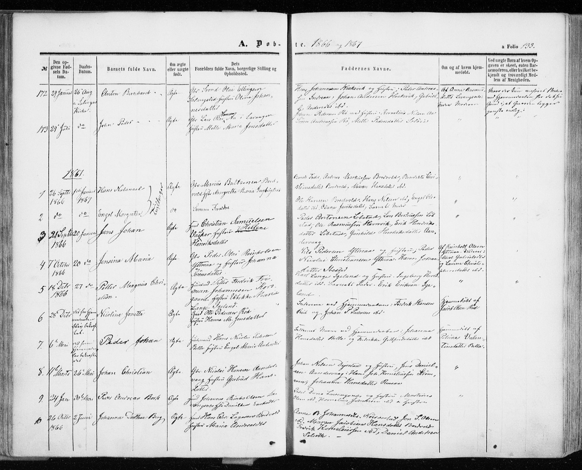 Ibestad sokneprestembete, SATØ/S-0077/H/Ha/Haa/L0009kirke: Parish register (official) no. 9, 1859-1868, p. 133