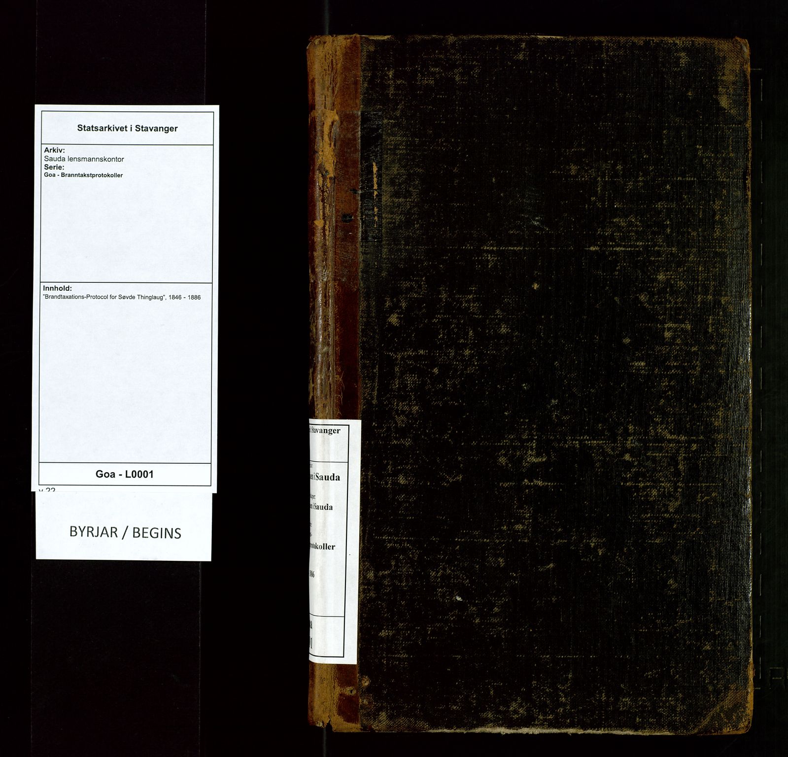 Sauda lensmannskontor, AV/SAST-A-100177/Goa/L0001: "Brandtaxations-Protocol for Søvde Thinglaug", 1846-1886