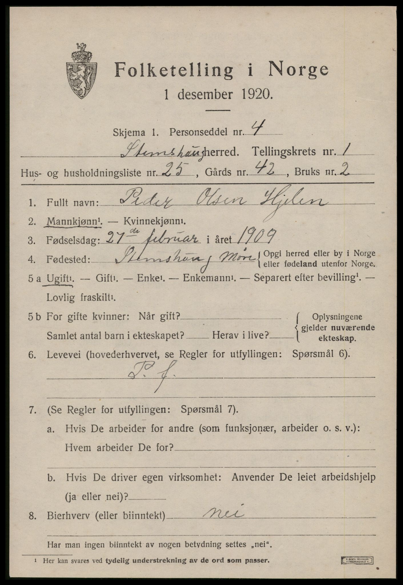 SAT, 1920 census for Stemshaug, 1920, p. 644