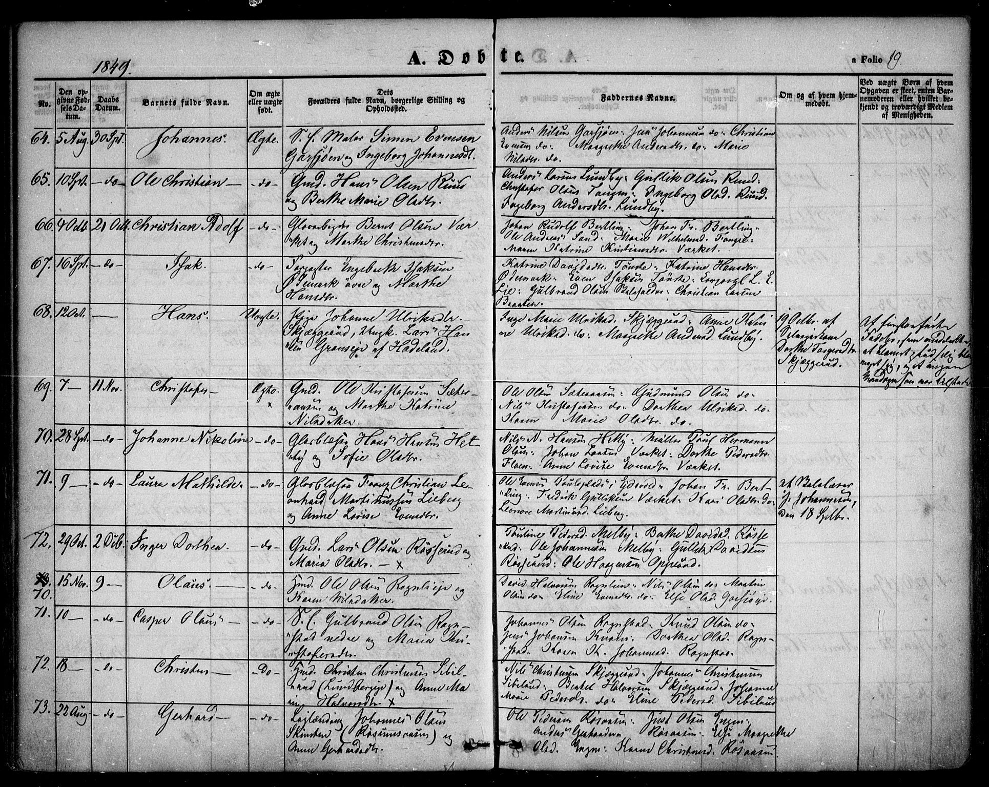 Hurdal prestekontor Kirkebøker, AV/SAO-A-10889/F/Fa/L0005: Parish register (official) no. I 5, 1846-1859, p. 19