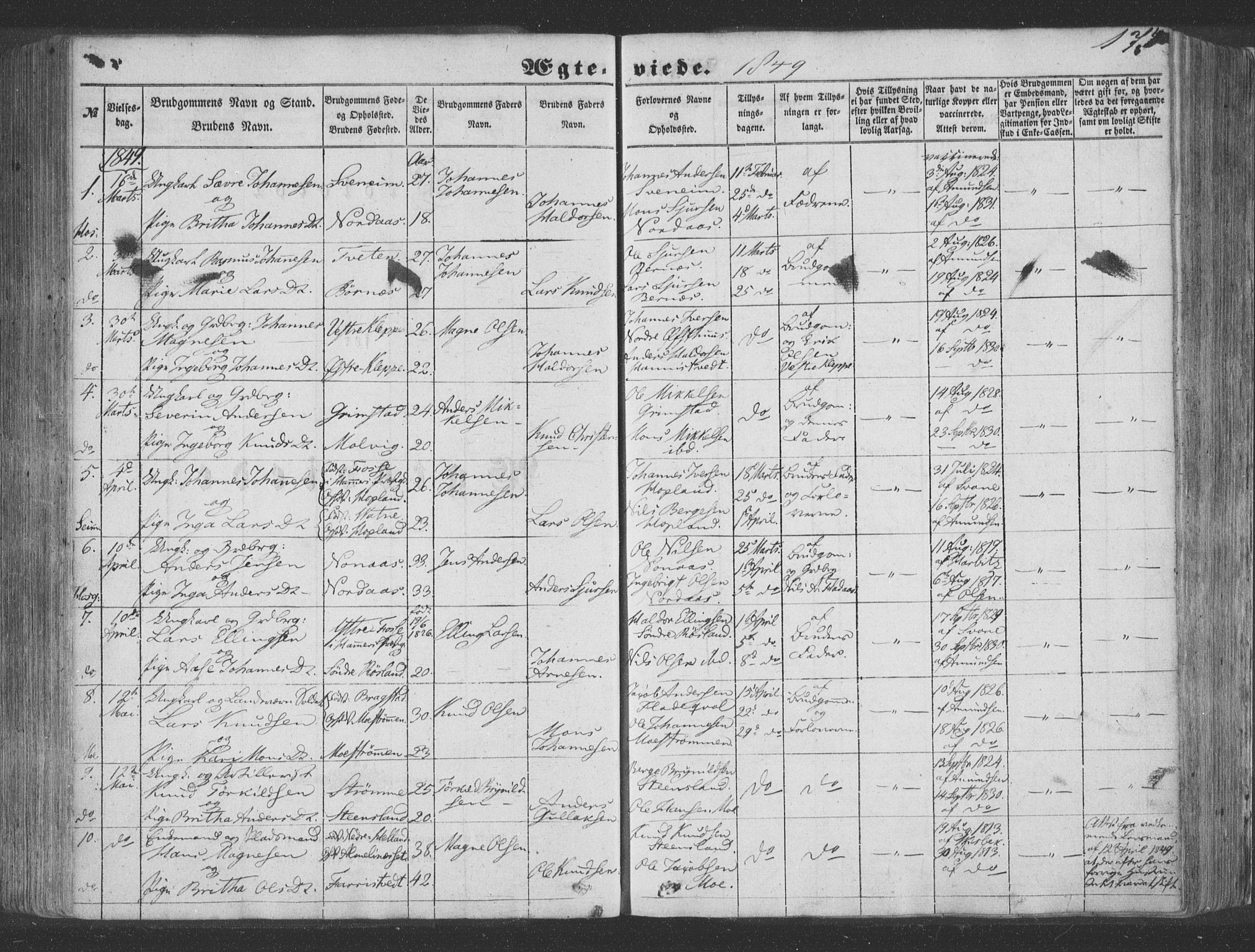 Hosanger sokneprestembete, SAB/A-75801/H/Haa: Parish register (official) no. A 8, 1849-1863, p. 174