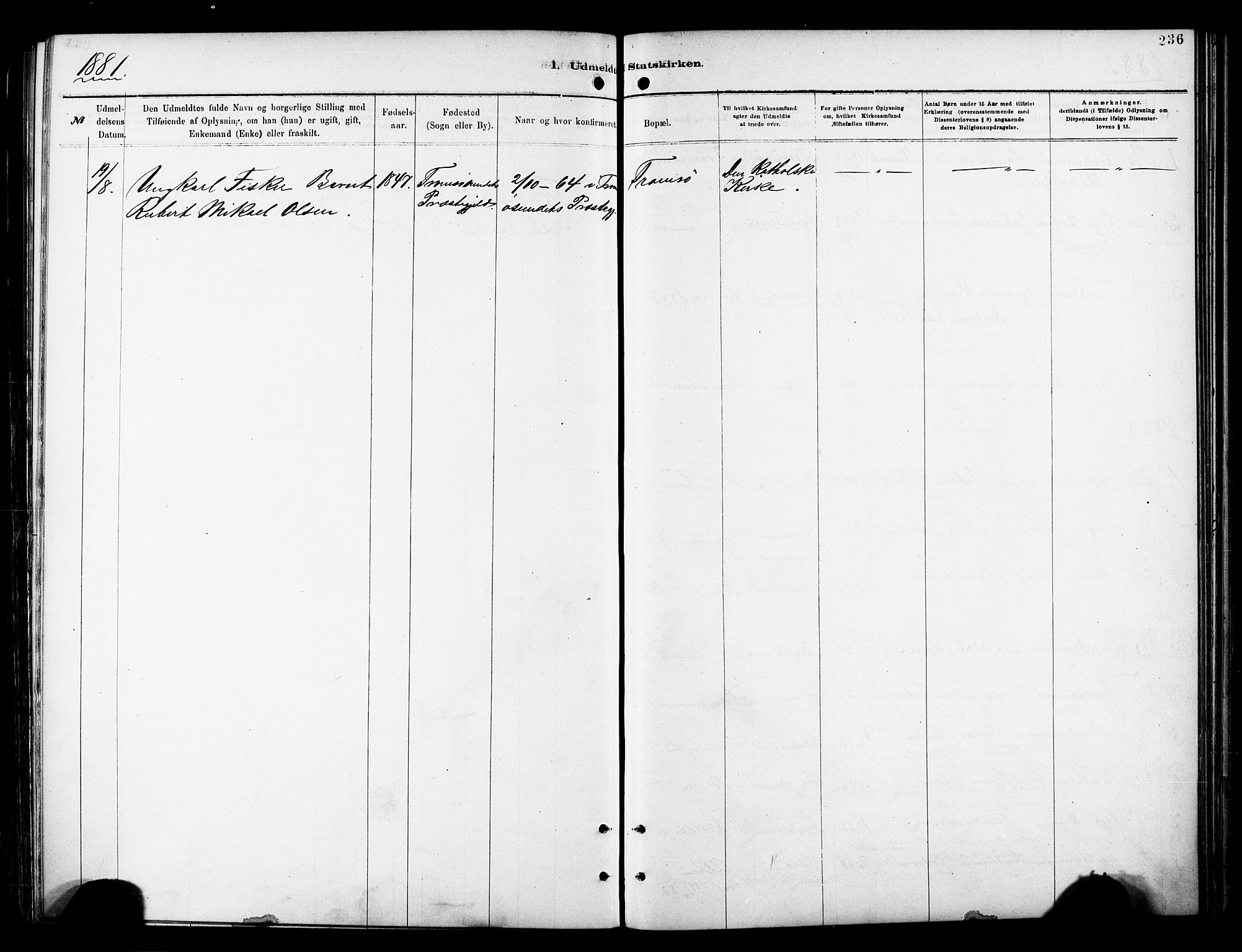 Tromsø sokneprestkontor/stiftsprosti/domprosti, AV/SATØ-S-1343/G/Ga/L0014kirke: Parish register (official) no. 14, 1878-1888, p. 236