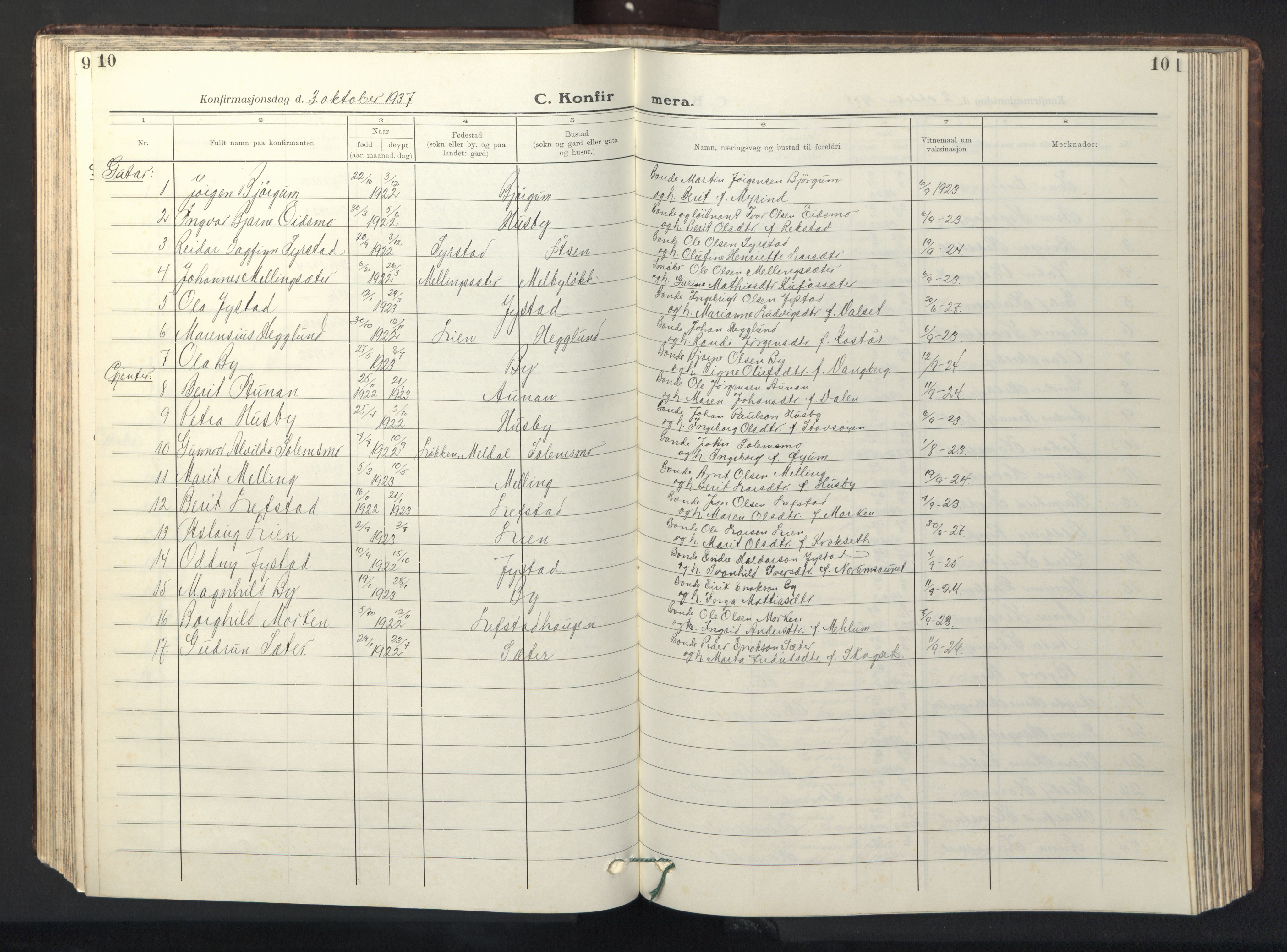 Ministerialprotokoller, klokkerbøker og fødselsregistre - Sør-Trøndelag, AV/SAT-A-1456/667/L0799: Parish register (copy) no. 667C04, 1929-1950, p. 10